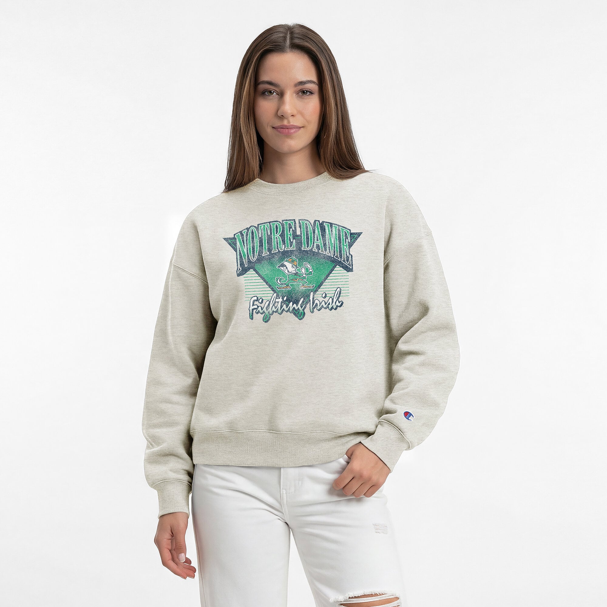 Women's Champion Oatmeal Notre Dame Fighting Irish All-Star Weave Sweatshirt