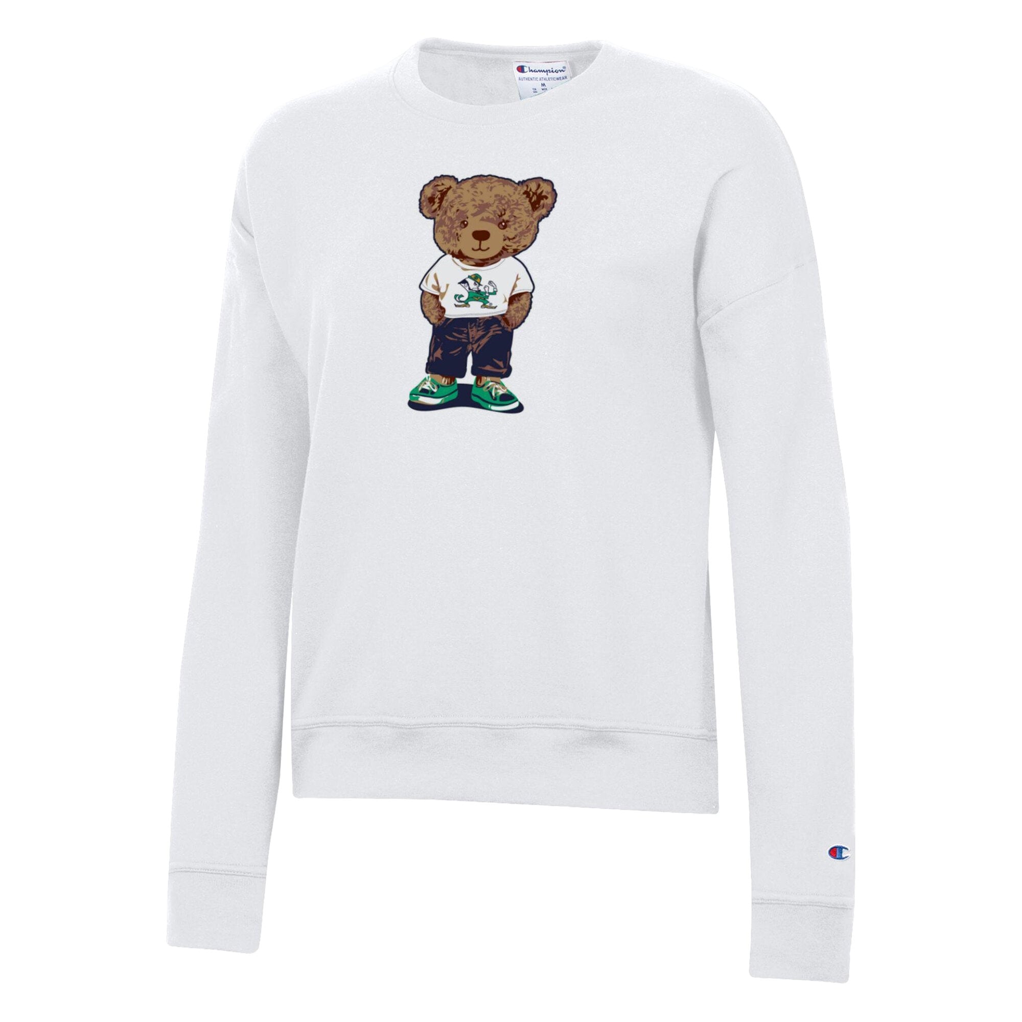 Women's Champion White Notre Dame Fighting Irish Teddy Bear Fleece Sweatshirt