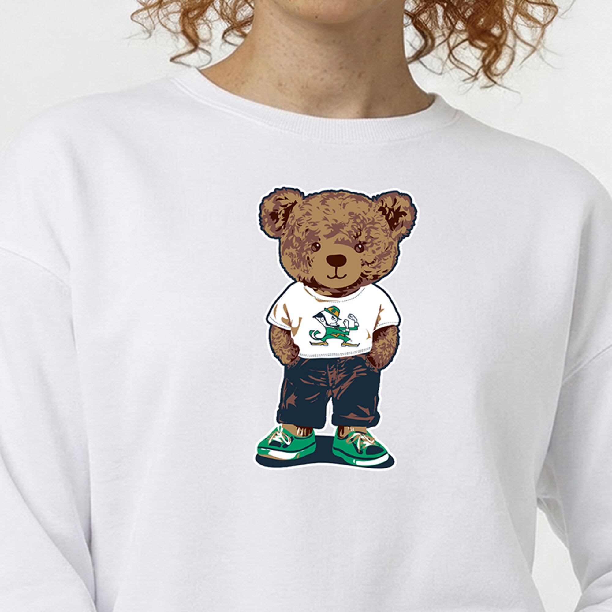 Women's Champion White Notre Dame Fighting Irish Teddy Bear Fleece Sweatshirt
