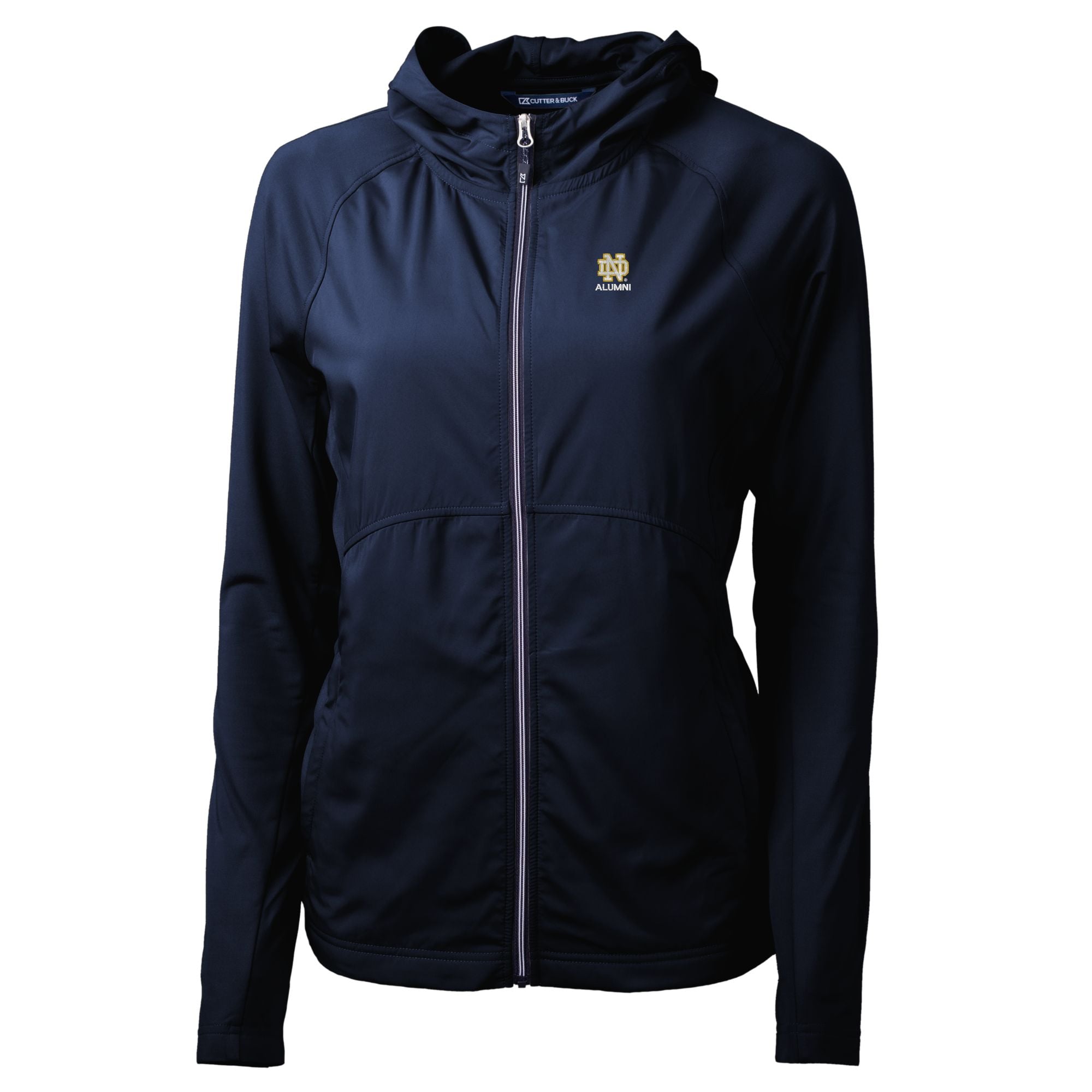 Women's Cutter & Buck  Navy Notre Dame Fighting Irish Alumni Adapt Eco Knit Hybrid Recycled Full-Zip Hoodie