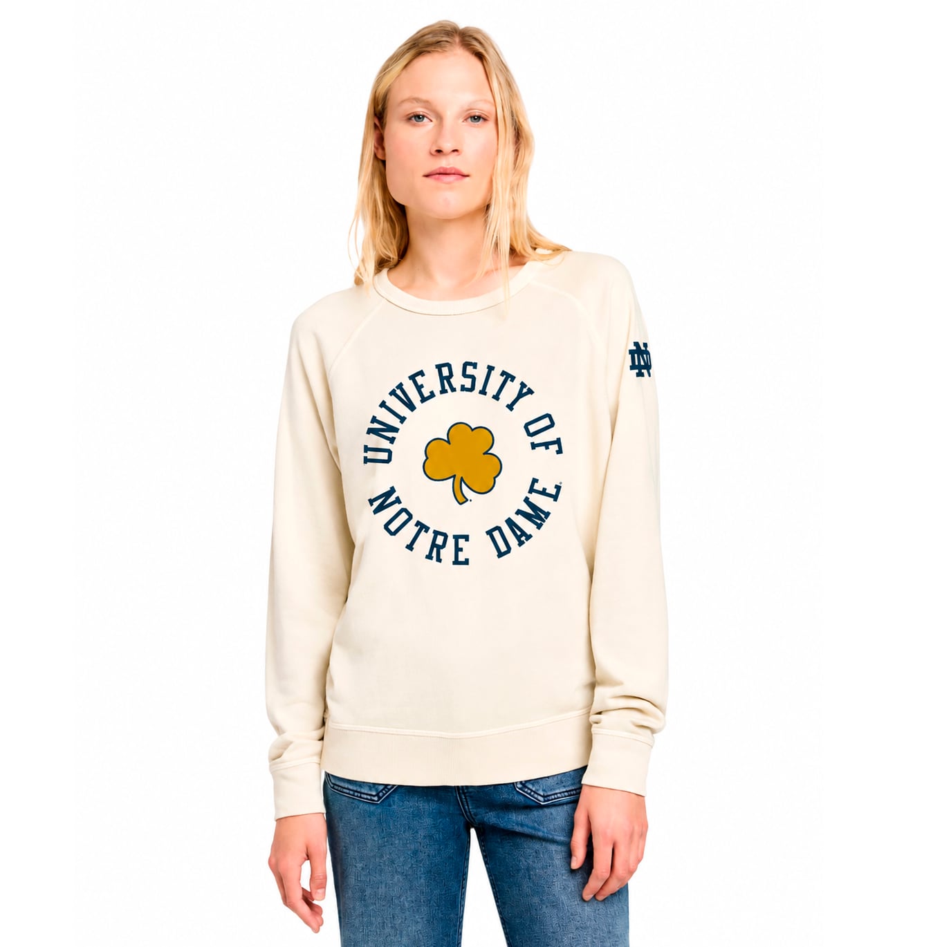 Sweat-shirt FAHERTY crème pour femme, motif nuage côtier Notre Dame Fighting Irish