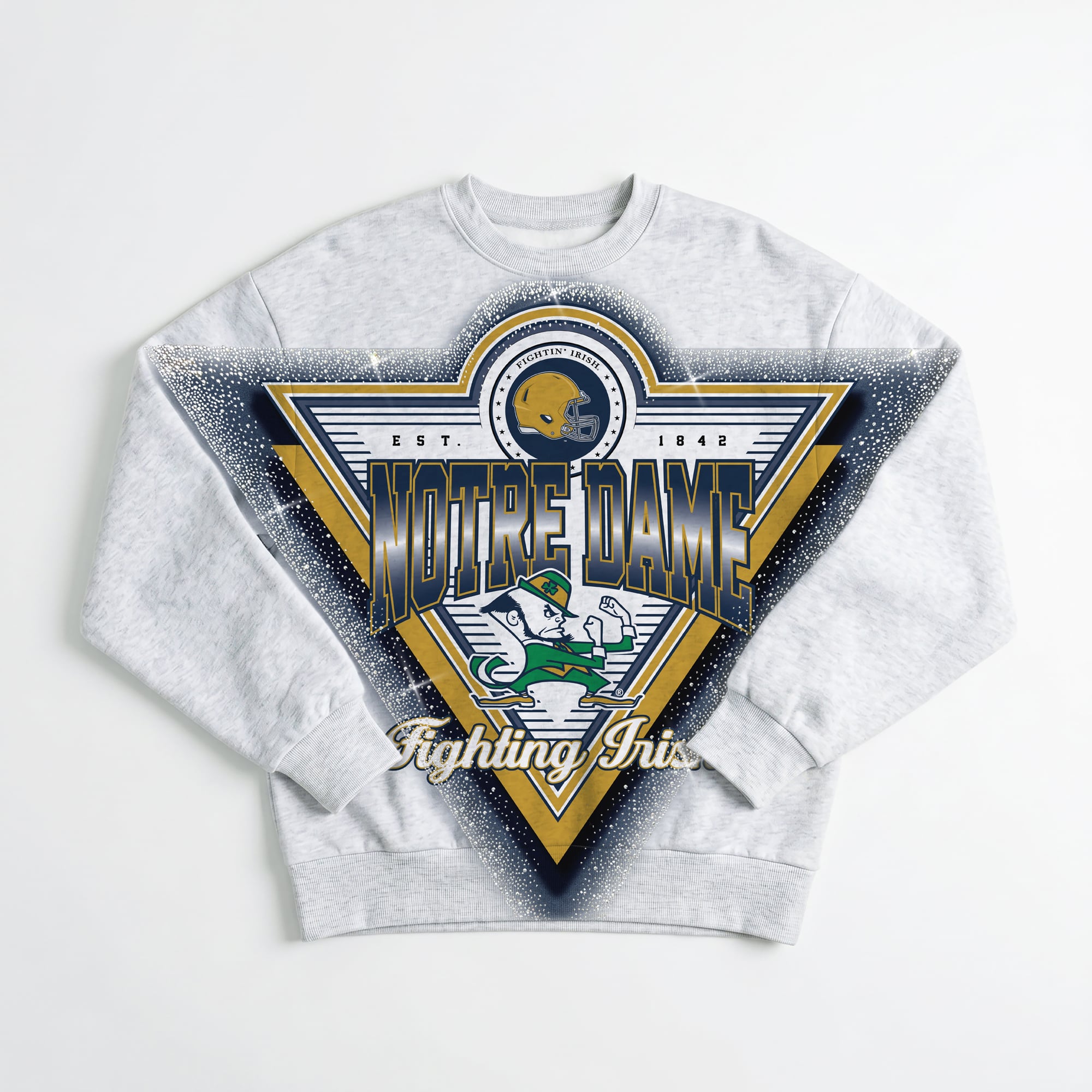 Women's Gameday Couture Gray Notre Dame Fighting Irish Chasing Victory Rhinestone Spray Oversized Fleece Sweatshirt