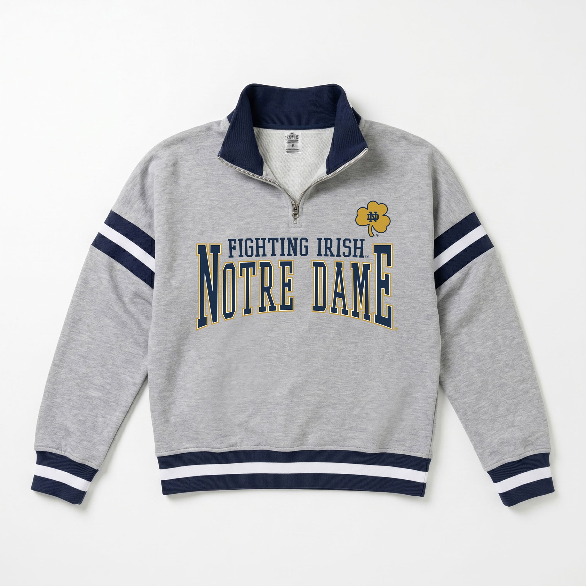 Pull à col zippé gris Notre Dame Fighting Irish « Hold the Line » pour femme, collection Gameday Couture.