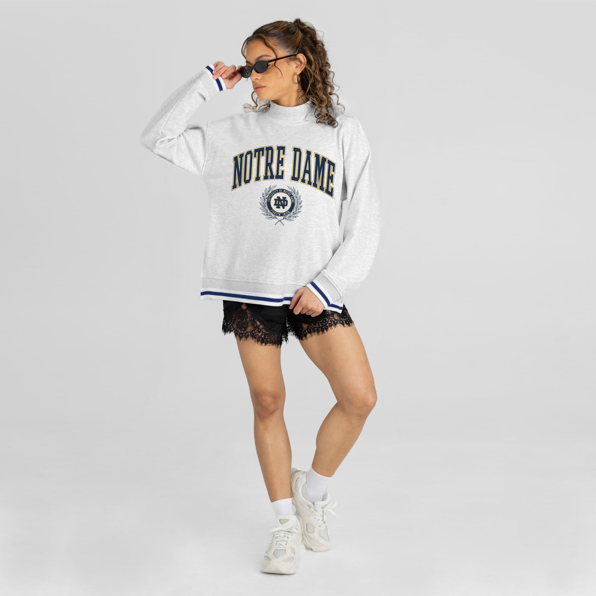 Women's Gameday Couture Gray Notre Dame Fighting Irish Rally Point Contrast Stripe Mock Neck Sweatshirt