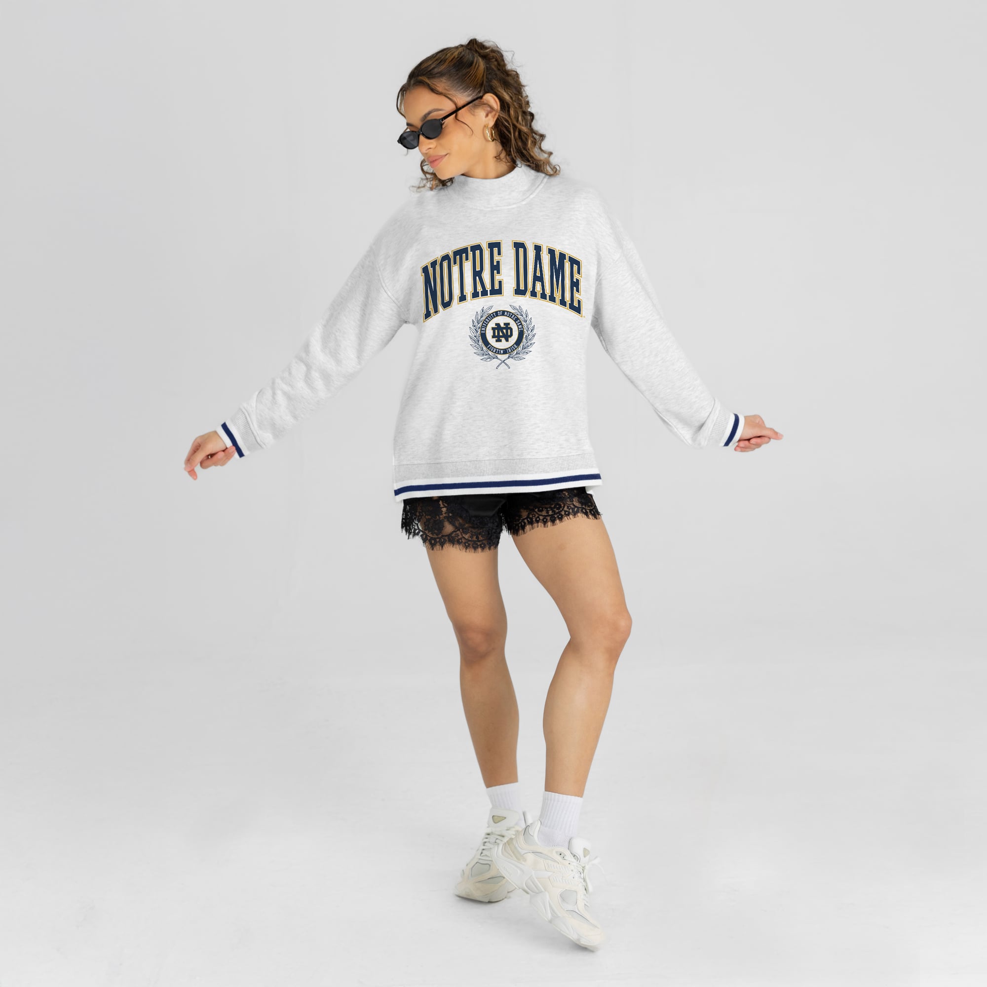 Women's Gameday Couture Gray Notre Dame Fighting Irish Rally Point Contrast Stripe Mock Neck Sweatshirt