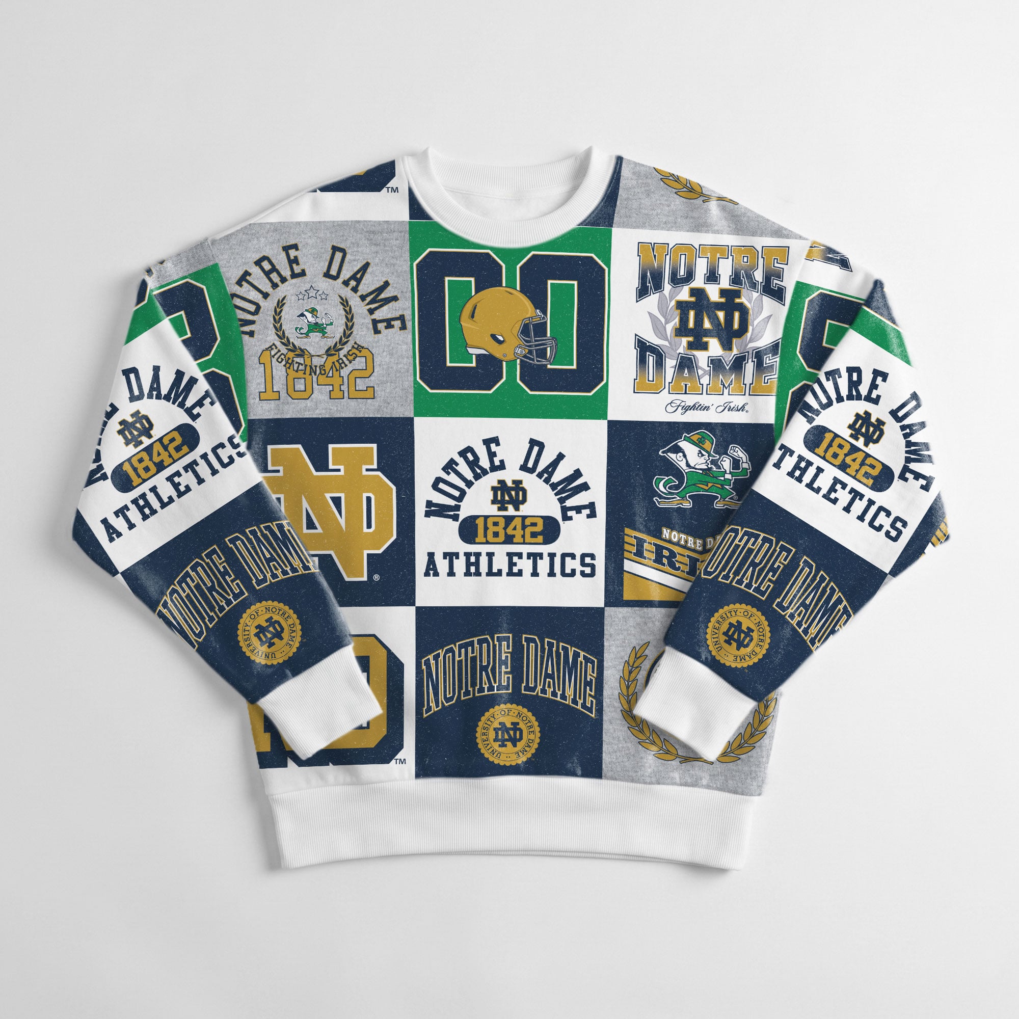 Pull à manches longues patchwork Notre Dame Fighting Irish bleu marine Gameday Couture pour femme
