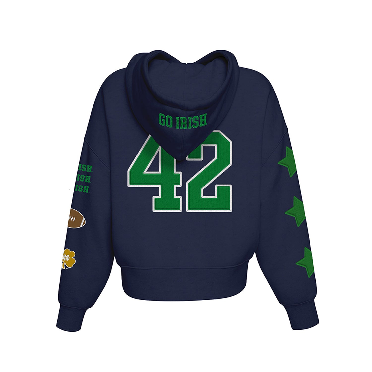 Sweat à capuche court Hype and Vice pour femme, bleu marine, aux couleurs des Fighting Irish de Notre Dame.