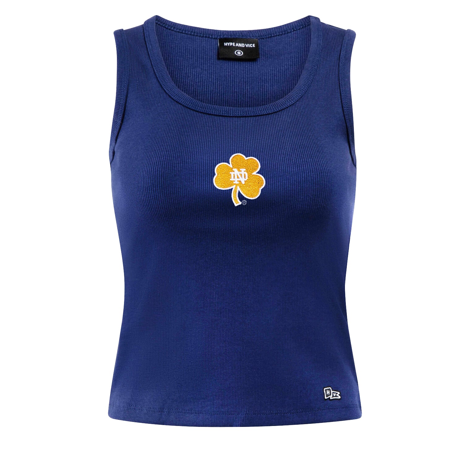 Débardeur côtelé pour femme Hype and Vice Navy Notre Dame Fighting Irish avec logo principal