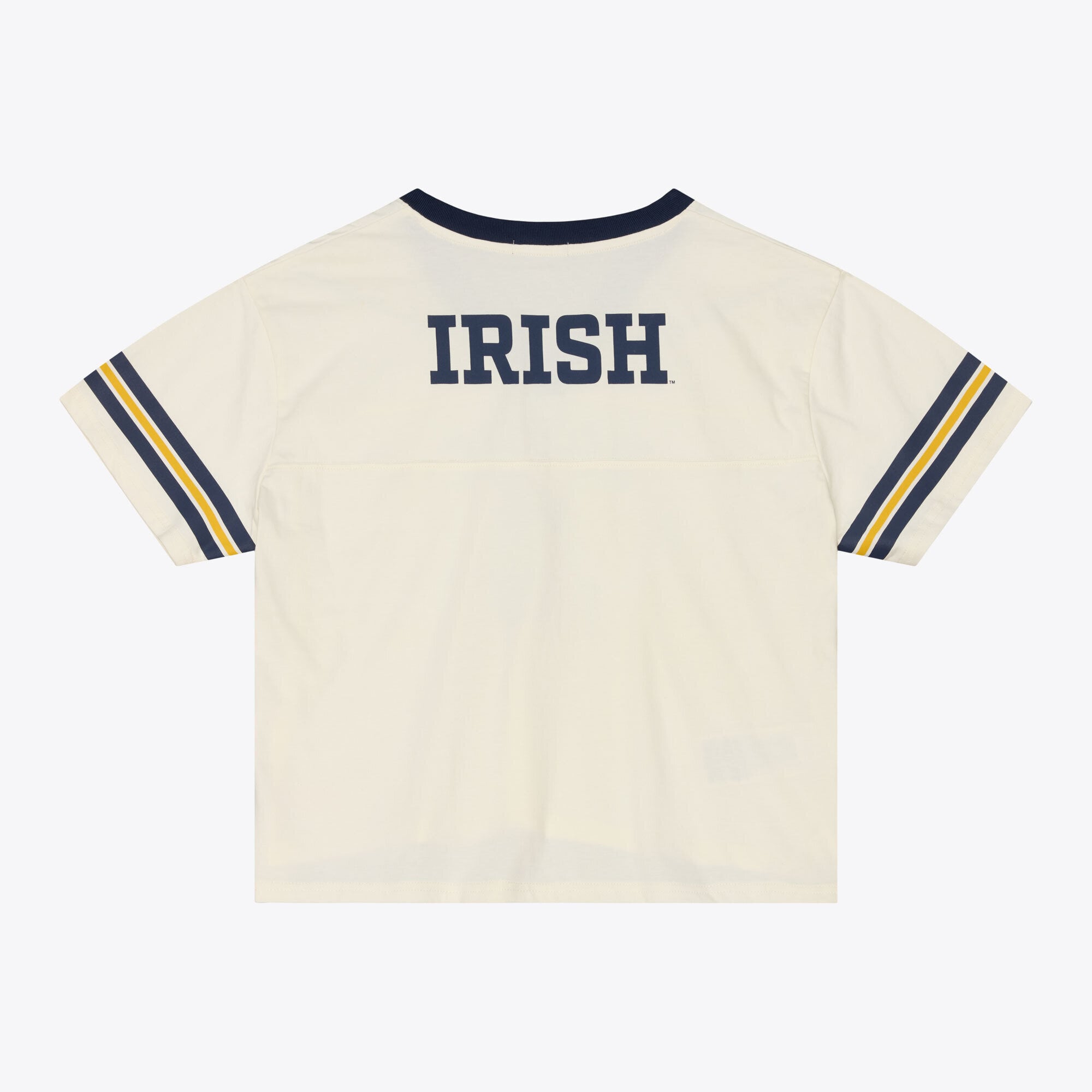 Women's Mitchell & Ness Cream Notre Dame Fighting Irish Retro Roots Crop Boxy Yoke T-Shirt