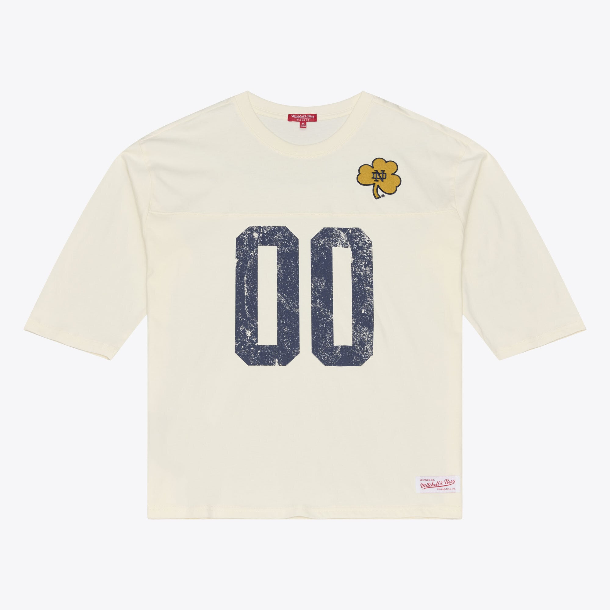 T-shirt oversize à manches 3/4 Mitchell & Ness crème Notre Dame Fighting Irish pour femme