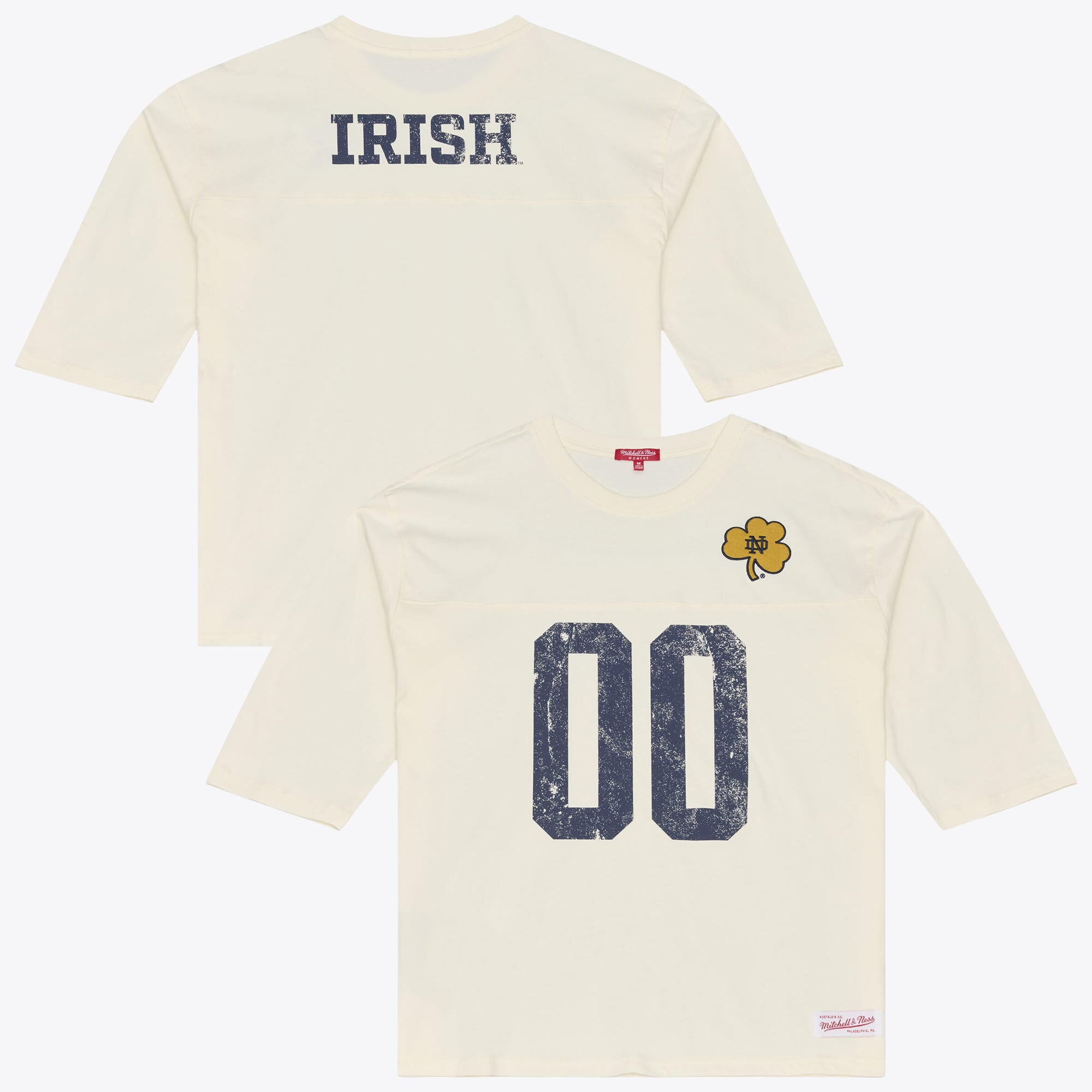 T-shirt oversize à manches 3/4 Mitchell & Ness crème Notre Dame Fighting Irish pour femme