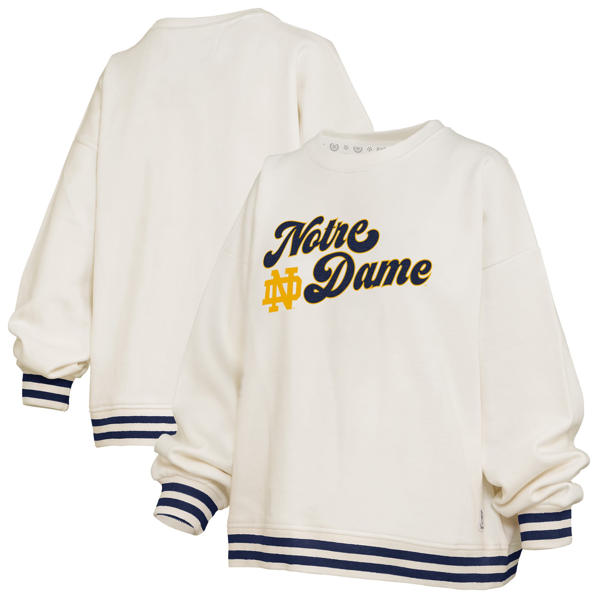 Women's Pressbox Cream Notre Dame Fighting Irish Bonanza Chenille Ribbed Sweatshirt