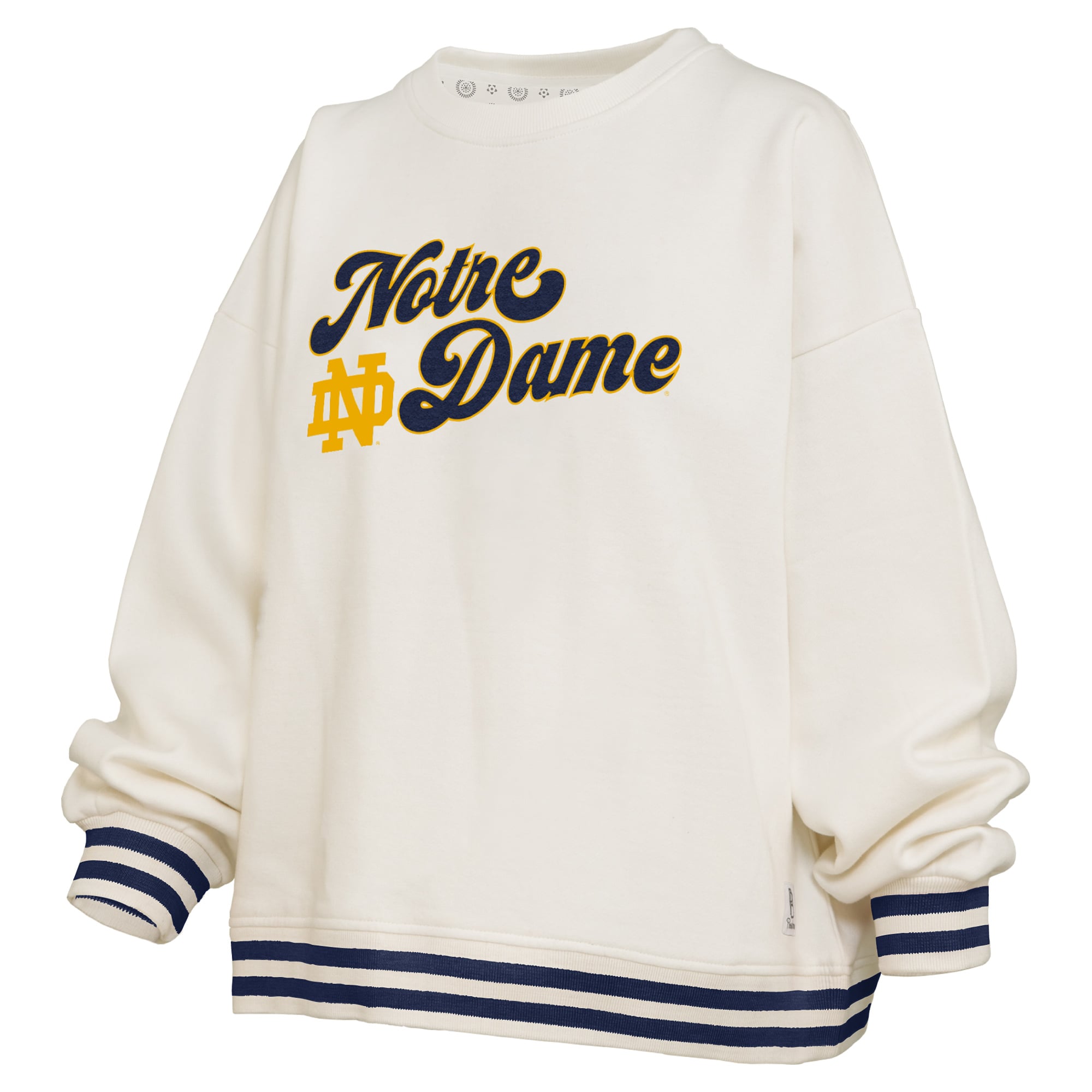Women's Pressbox Cream Notre Dame Fighting Irish Bonanza Chenille Ribbed Sweatshirt