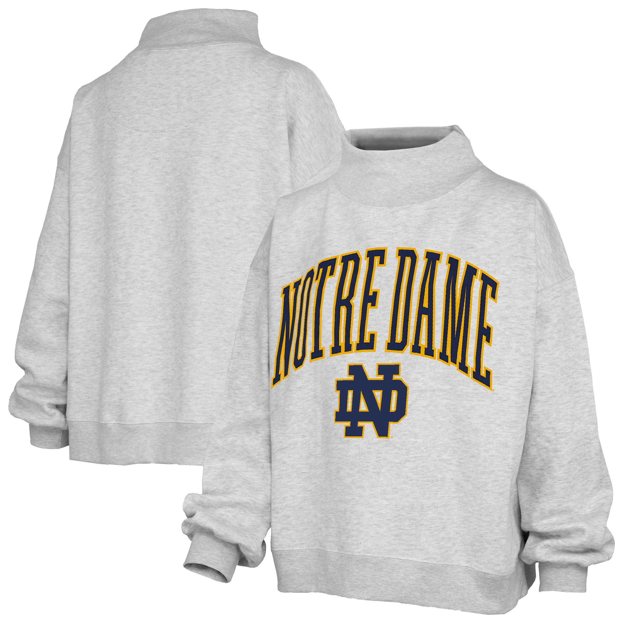 Women's Pressbox Gray Notre Dame Fighting Irish Nelson Texture Lingo Mock Neck Fleece Sweatshirt