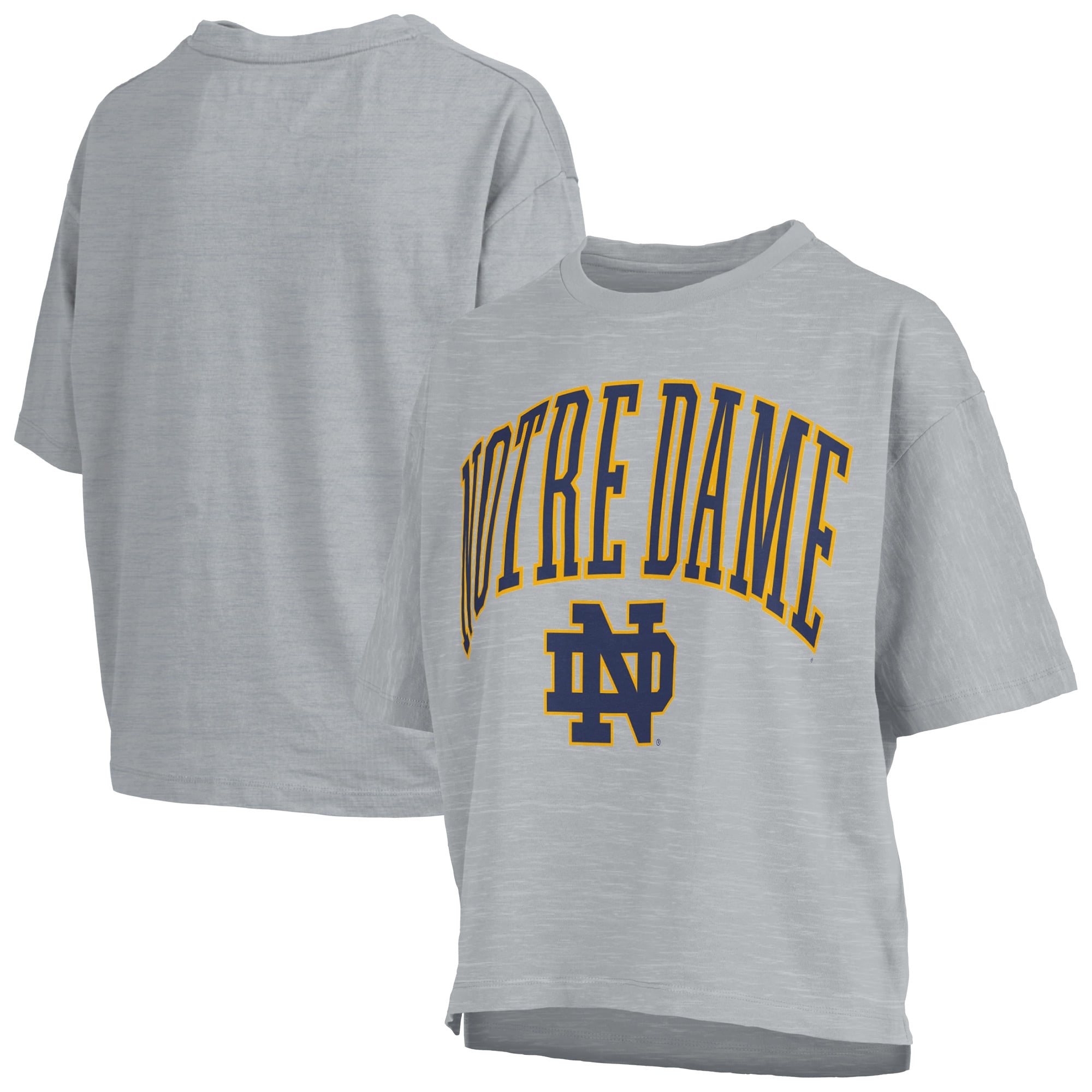 T-shirt oversize gris Pressbox pour femmes, logo Nelson Arch Over, style Fighting Irish de Notre Dame.