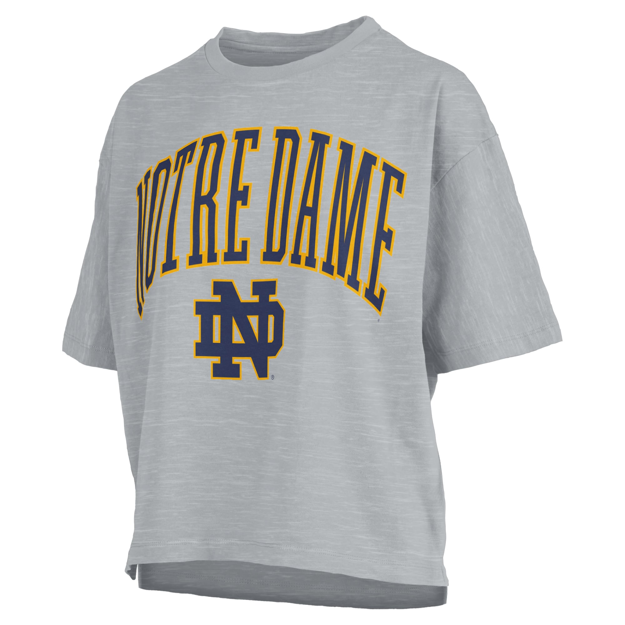 T-shirt oversize gris Pressbox pour femmes, logo Nelson Arch Over, style Fighting Irish de Notre Dame.