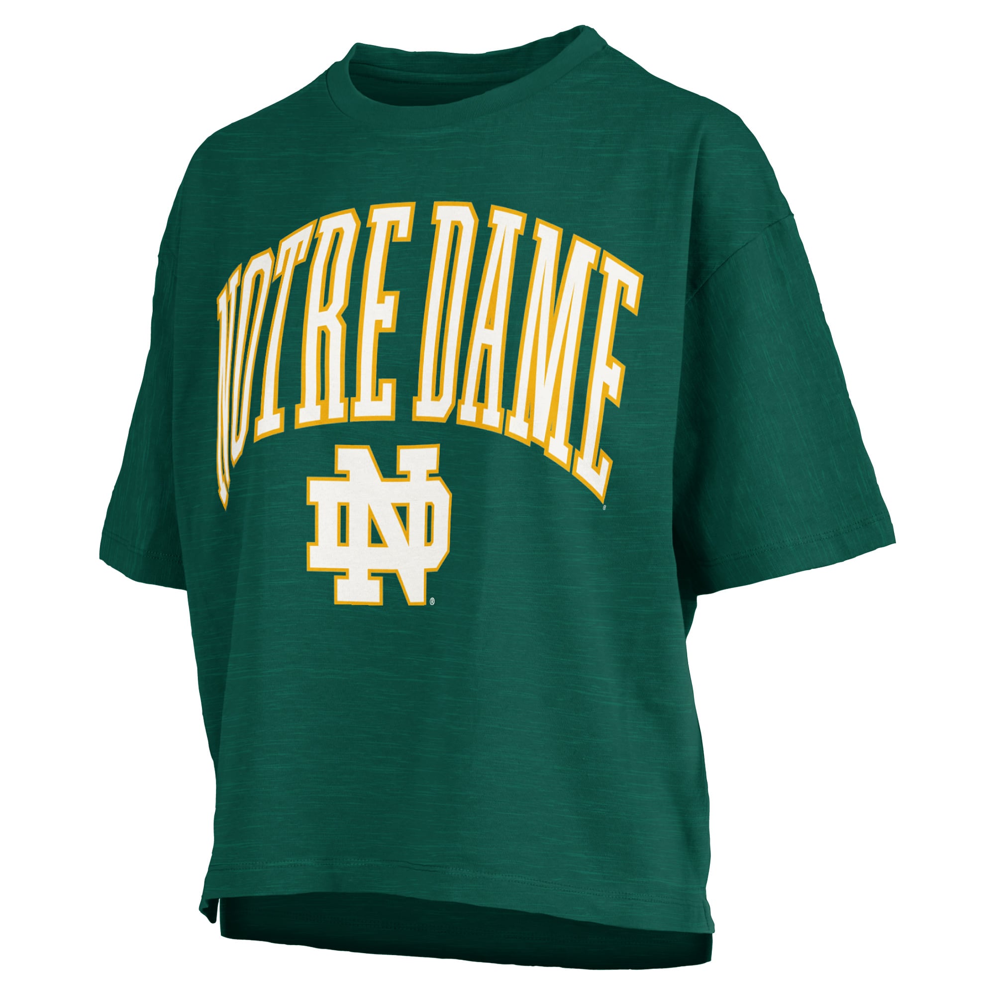 Women's Pressbox Notre Dame Fighting Irish Nelson Arch Over Logo Waist Length Oversized Slub T-Shirt