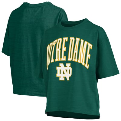 Notre Dame Fighting Irish Pressbox Women's Oversized Nelson Arch Over Logo Slub T-Shirt - Green