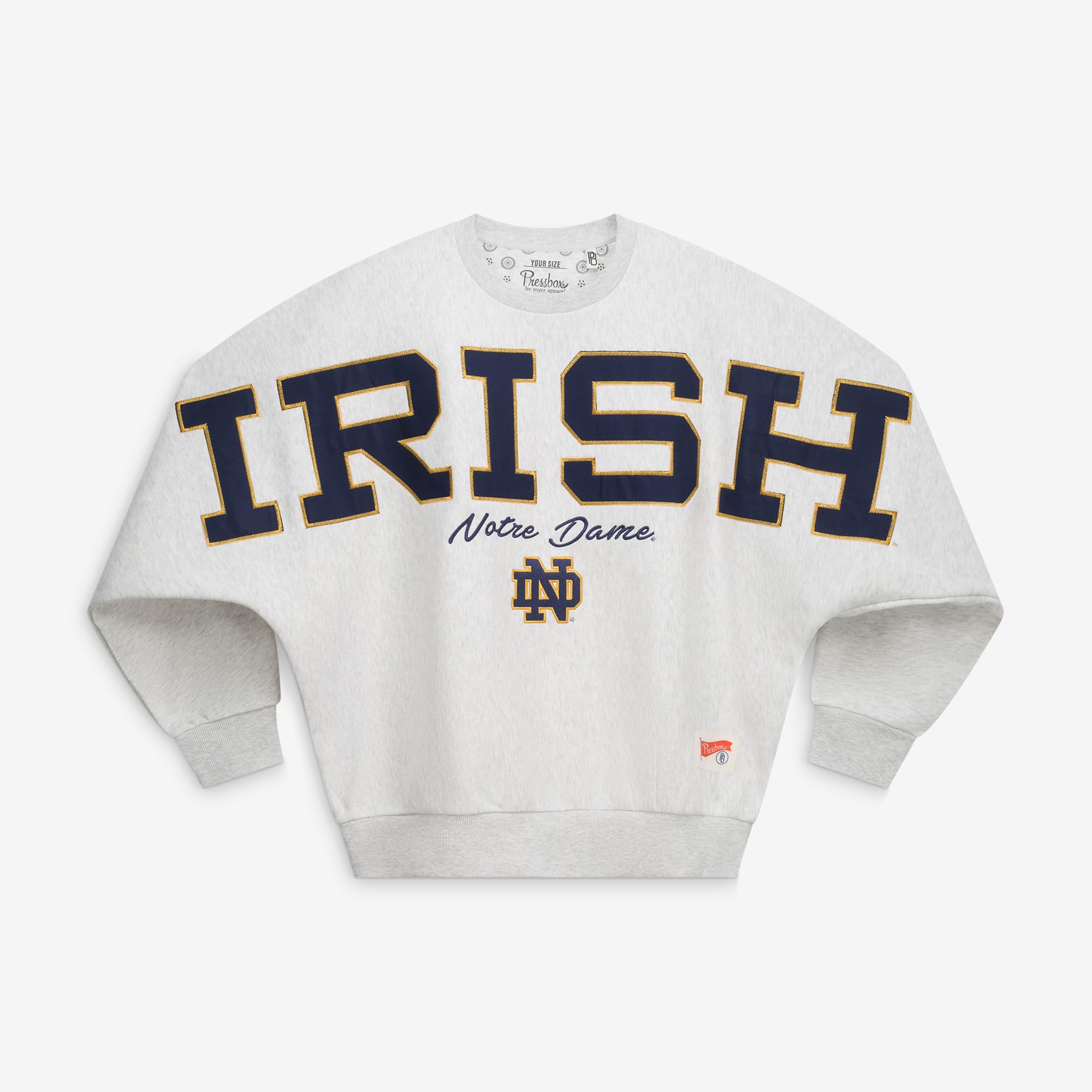 Women's Pressbox Heather Gray Notre Dame Fighting Irish Flannigan Oversized Fleece Sweatshirt