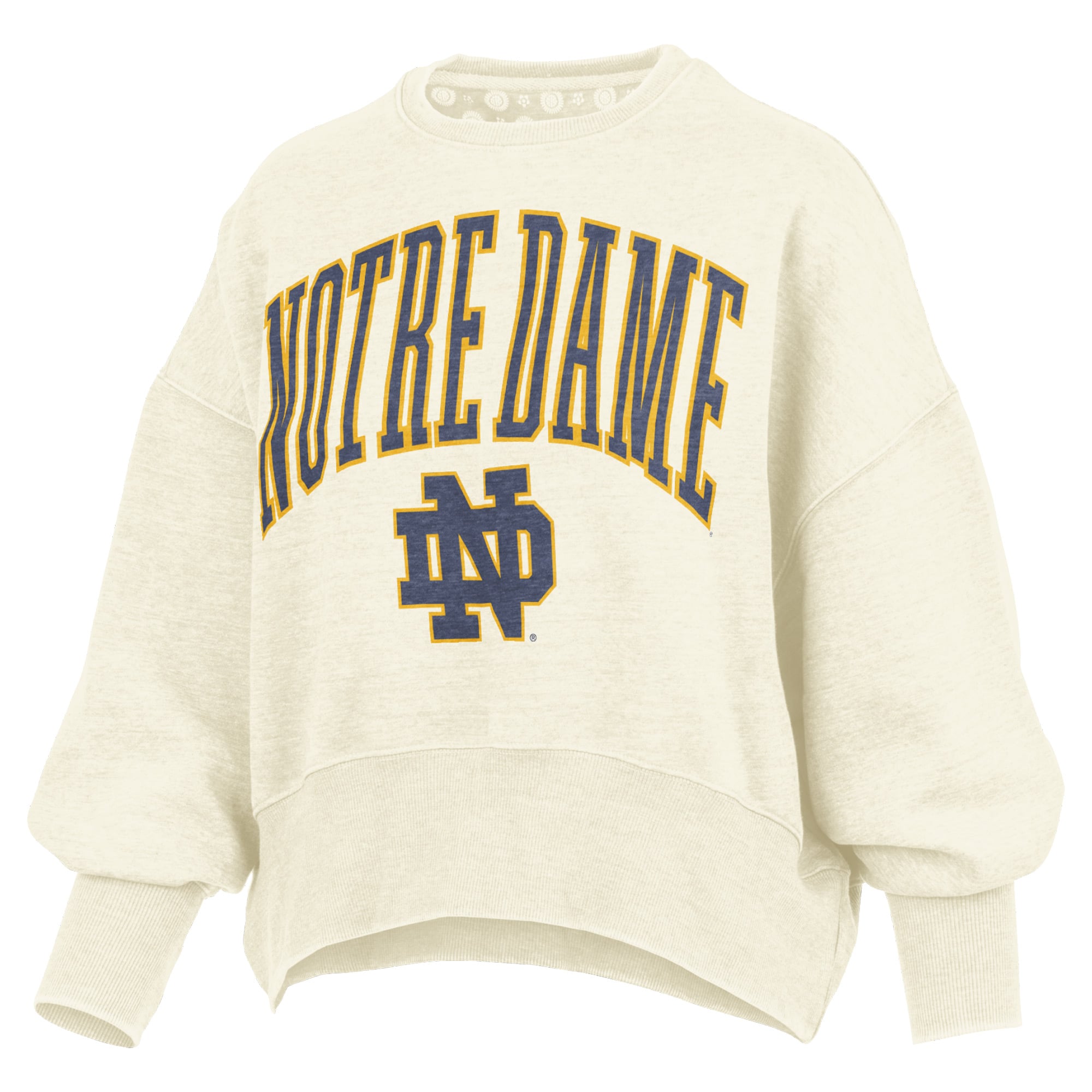 Women's Pressbox Natural Notre Dame Fighting Irish Oversized Waist-Length Crewneck Sweatshirt