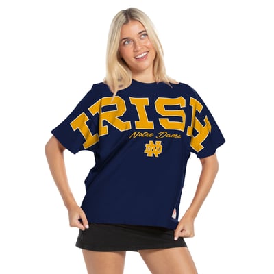  Notre Dame Fighting Irish Pressbox Women's Flannigan Oversized T-Shirt - Navy
