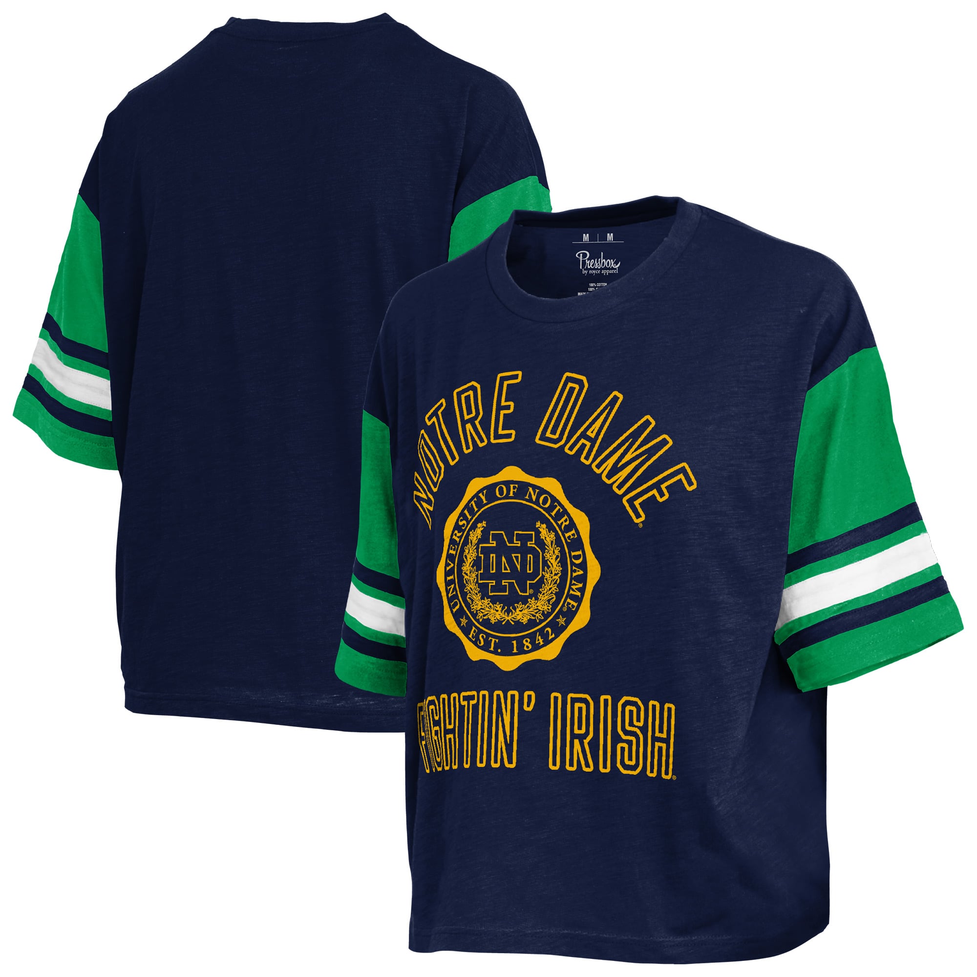 T-shirt Pressbox Navy Notre Dame Fighting Irish Sunday Colorblock Seal pour femmes