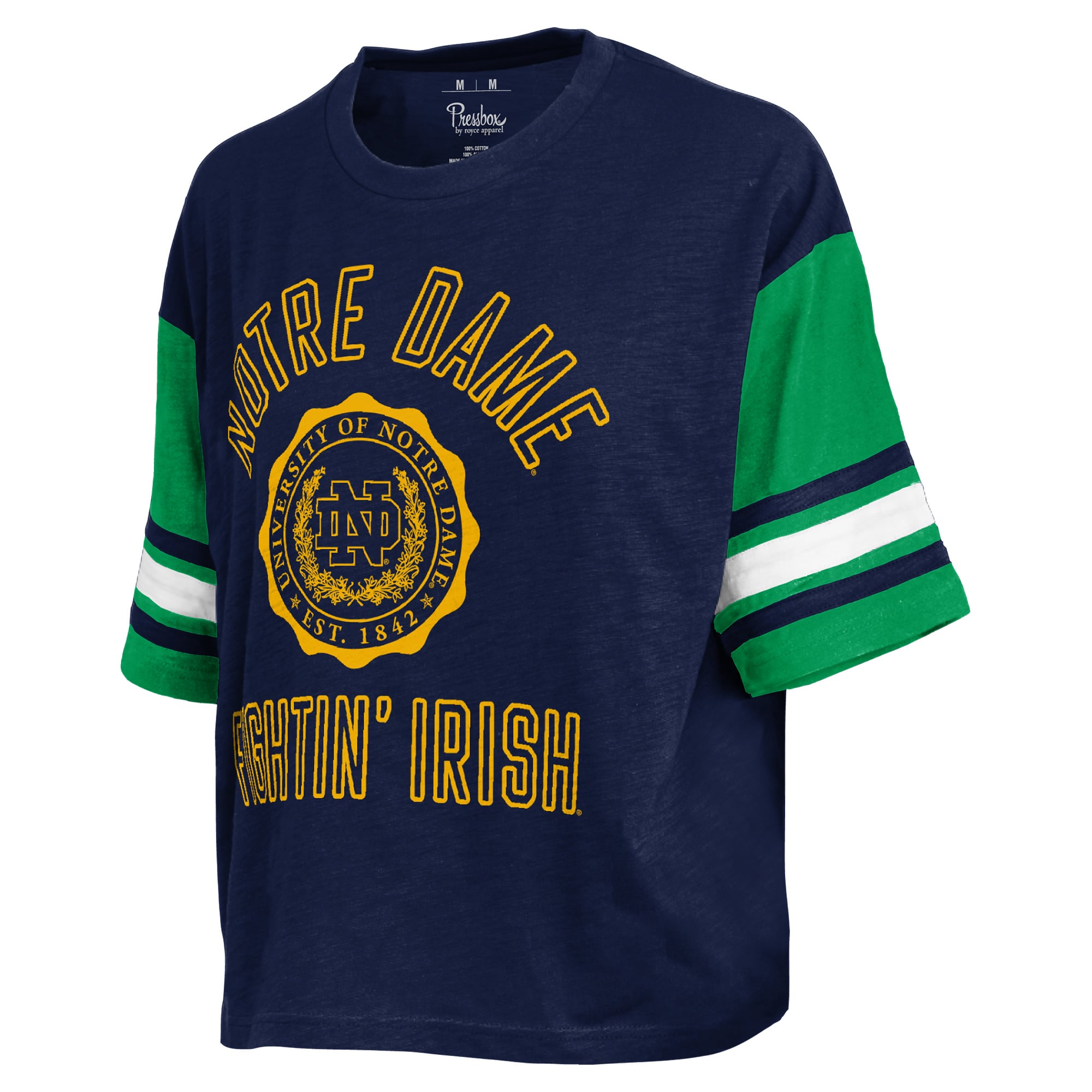 T-shirt Pressbox Navy Notre Dame Fighting Irish Sunday Colorblock Seal pour femmes