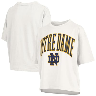 Notre Dame Fighting Irish Pressbox Women's Oversized Nelson Arch Over Logo Slub T-Shirt - White