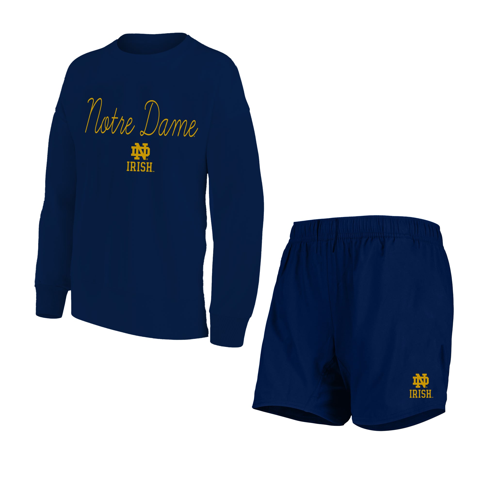 Women's Profile Navy Notre Dame Fighting Irish Plus French Terry Crew and Shorts Lounge Set