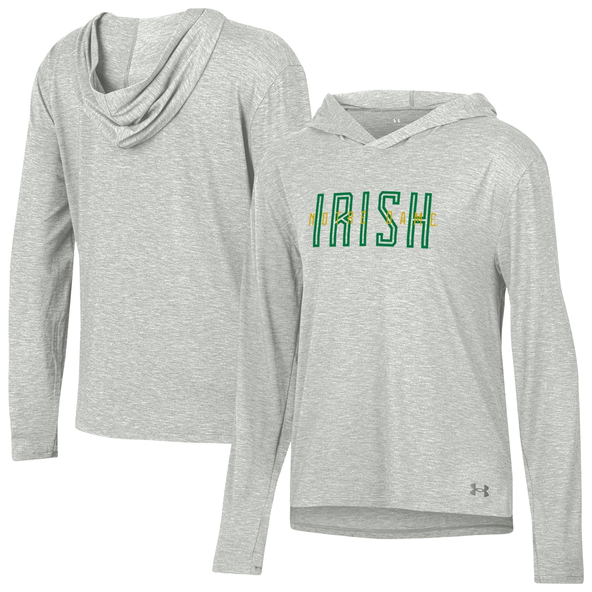 T-shirt à capuche manches longues Under Armour bleu marine Notre Dame Fighting Irish pour femme