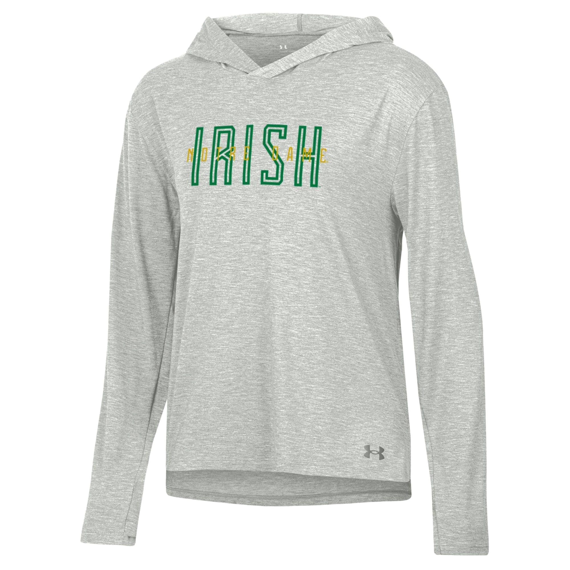 T-shirt à capuche manches longues Under Armour bleu marine Notre Dame Fighting Irish pour femme