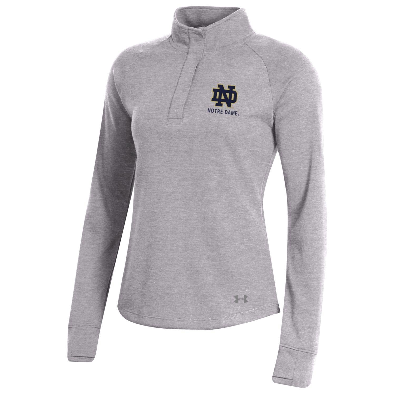 Women's Under Armour Heather Gray Notre Dame Fighting Irish Double-Knit Jersey Quarter-Snap Pullover Jacket