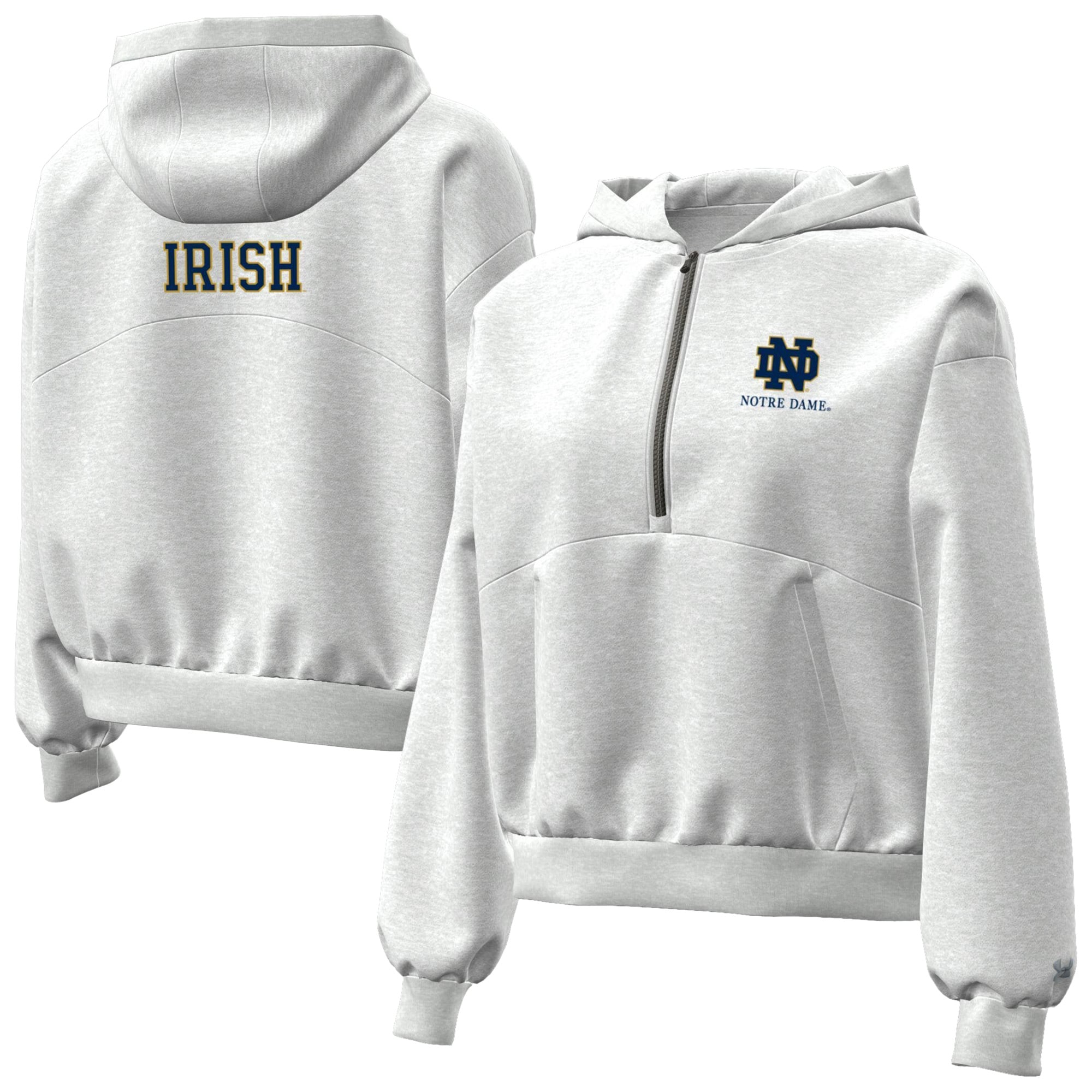 Sweat à capuche zippé Under Armour gris chiné pour femme, motif Notre Dame Fighting Irish Icon.