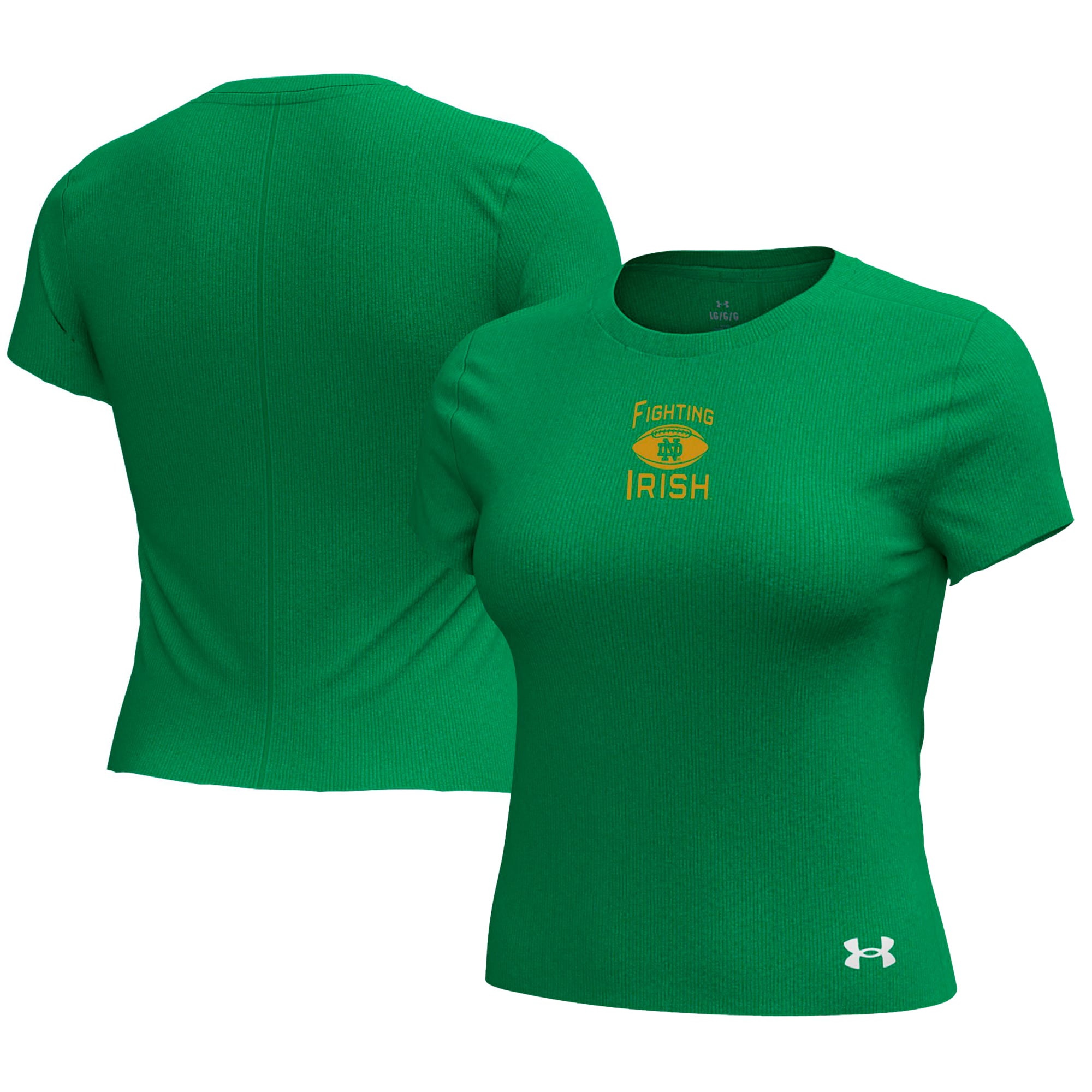 T-shirt Under Armour Kelly Green pour femme, collection Notre Dame Fighting Irish Wear Meridian