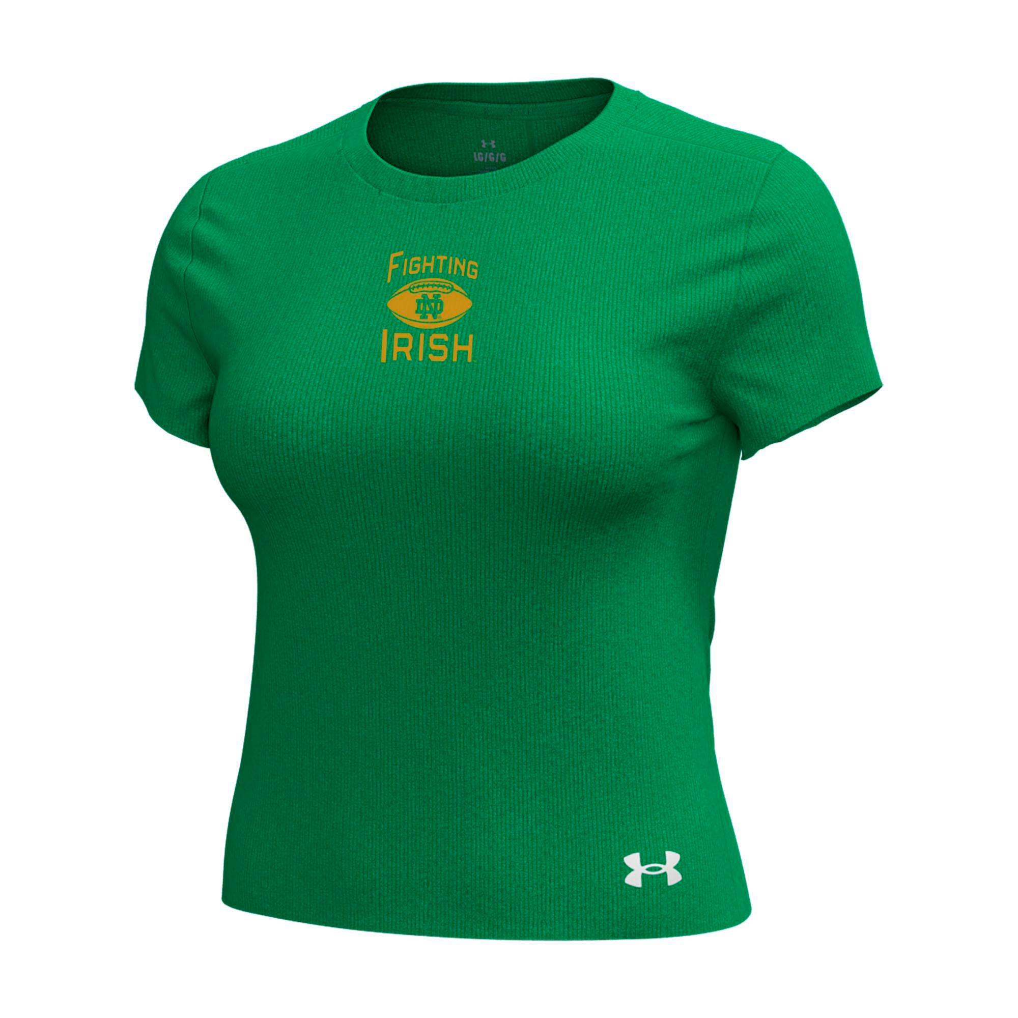 T-shirt Under Armour Kelly Green pour femme, collection Notre Dame Fighting Irish Wear Meridian