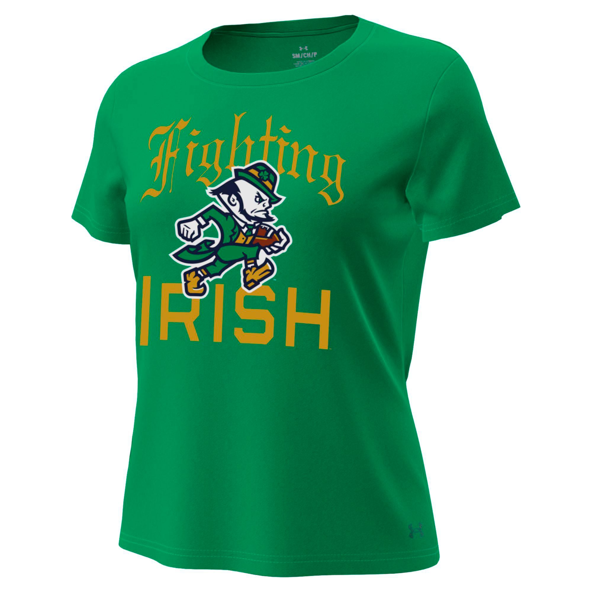 T-shirt technique Under Armour Kelly Green pour femme, collection Notre Dame Fighting Irish Wear