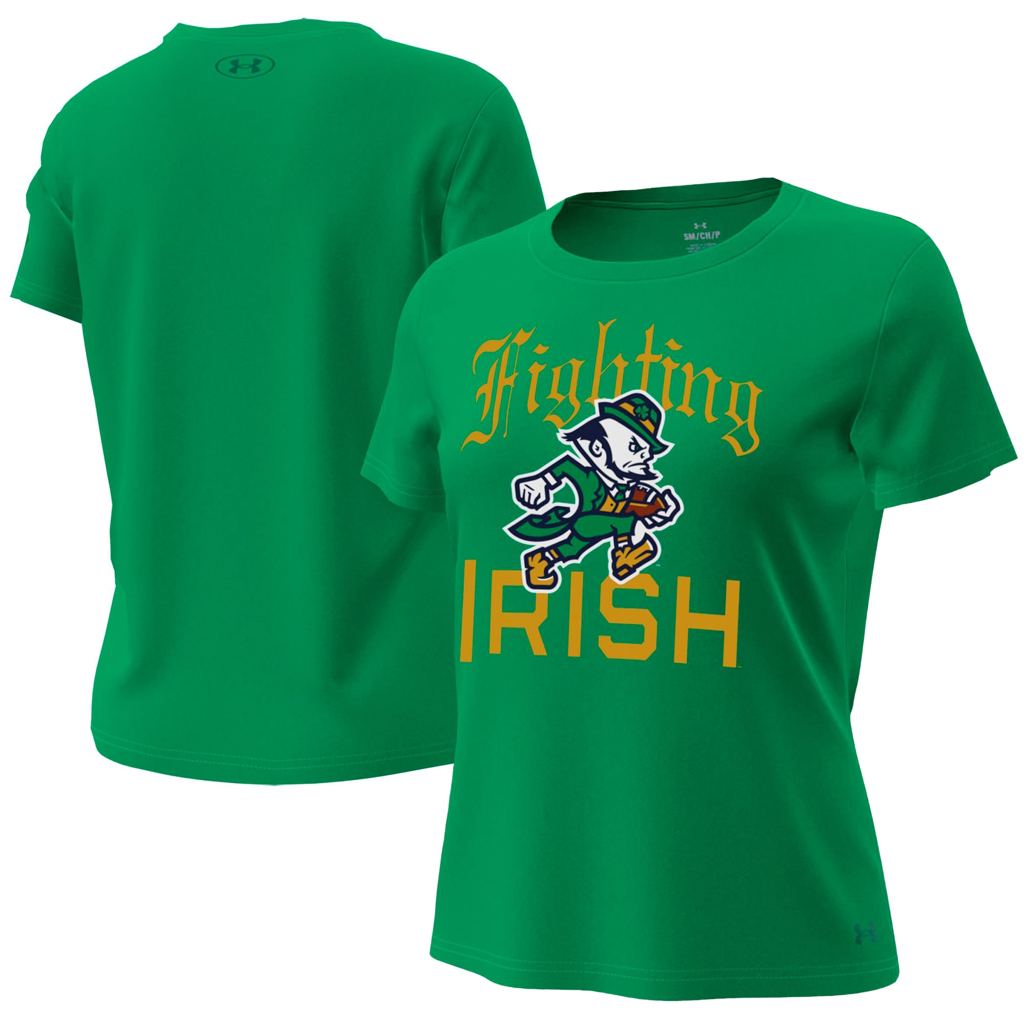 T-shirt technique Under Armour Kelly Green pour femme, collection Notre Dame Fighting Irish Wear
