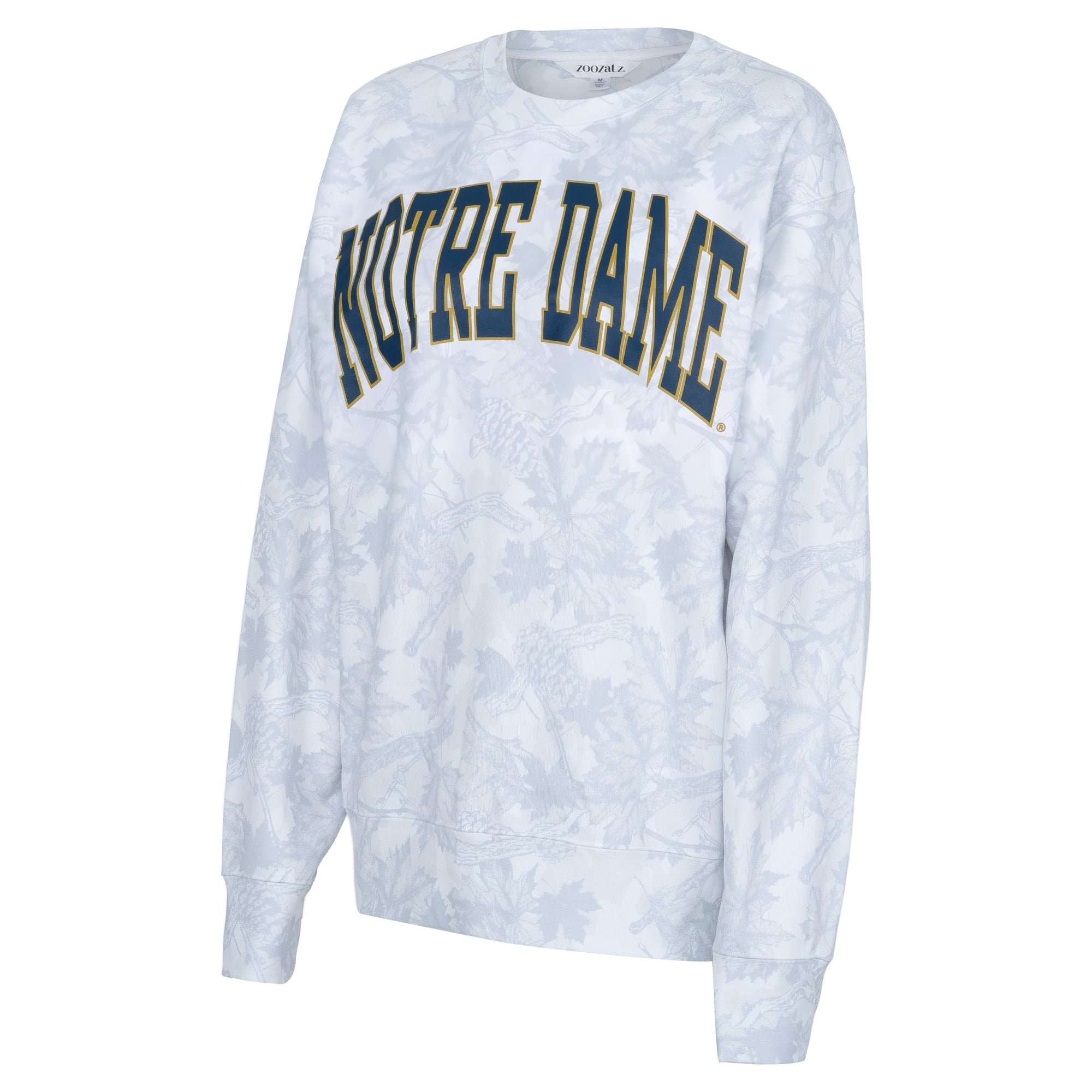 Women's ZooZatz  Gray Notre Dame Fighting Irish Camo Arch Logo Fleece Crewneck Sweatshirt