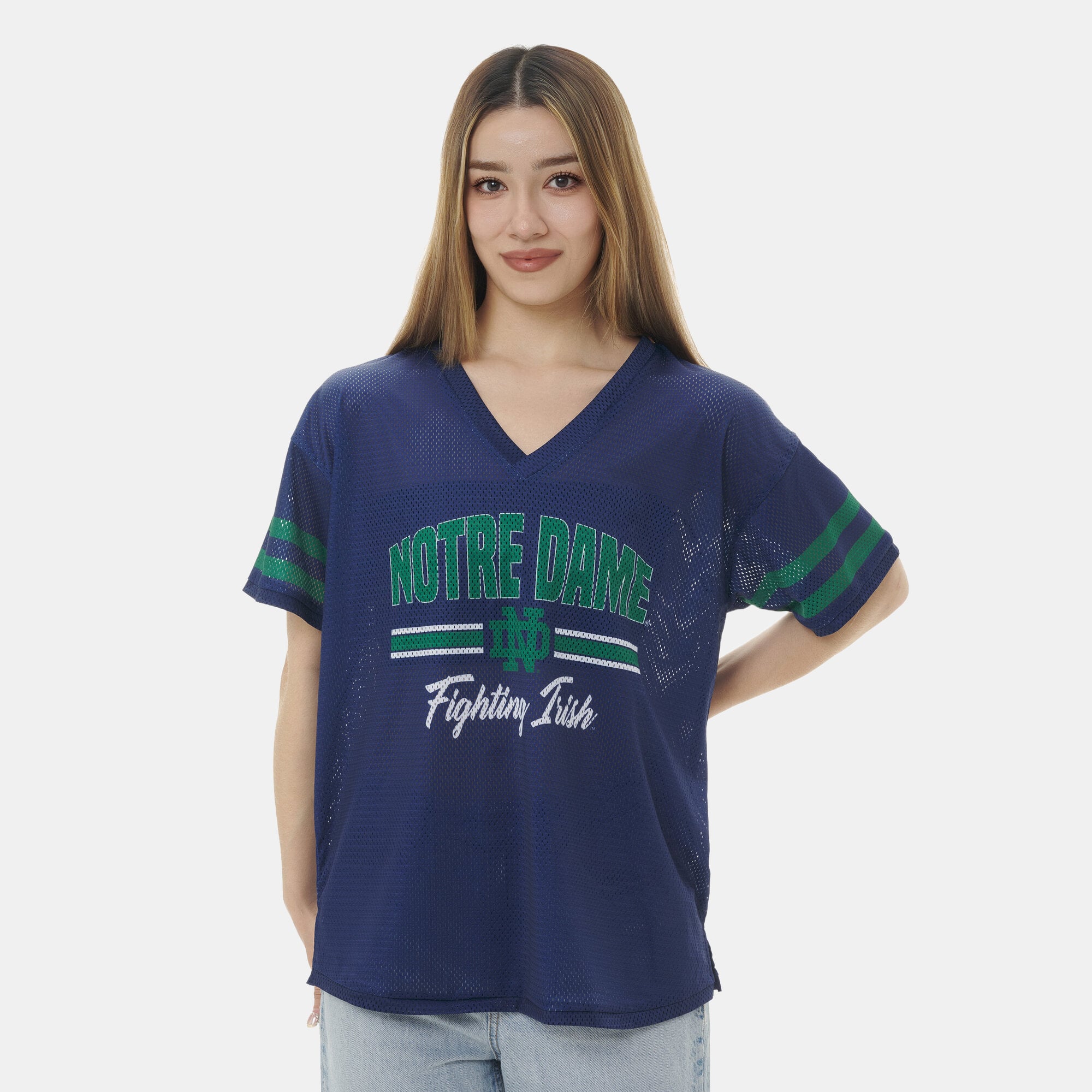 Women's ZooZatz Navy Notre Dame Fighting Irish Mesh Jersey Kickoff T-Shirt