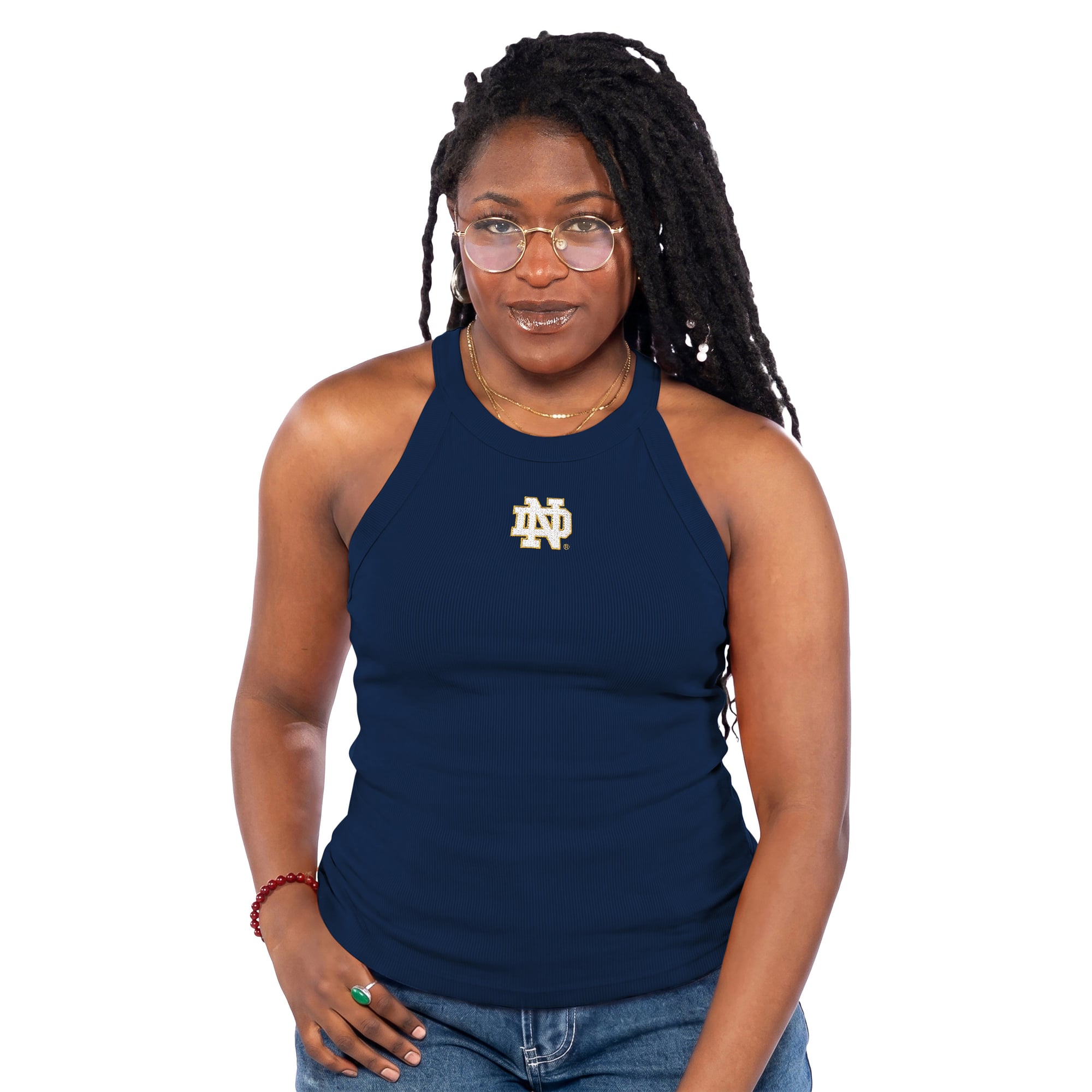 Women's ZooZatz  Navy Notre Dame Fighting Irish Tri-Blend Racerback Ribbed Tank Top
