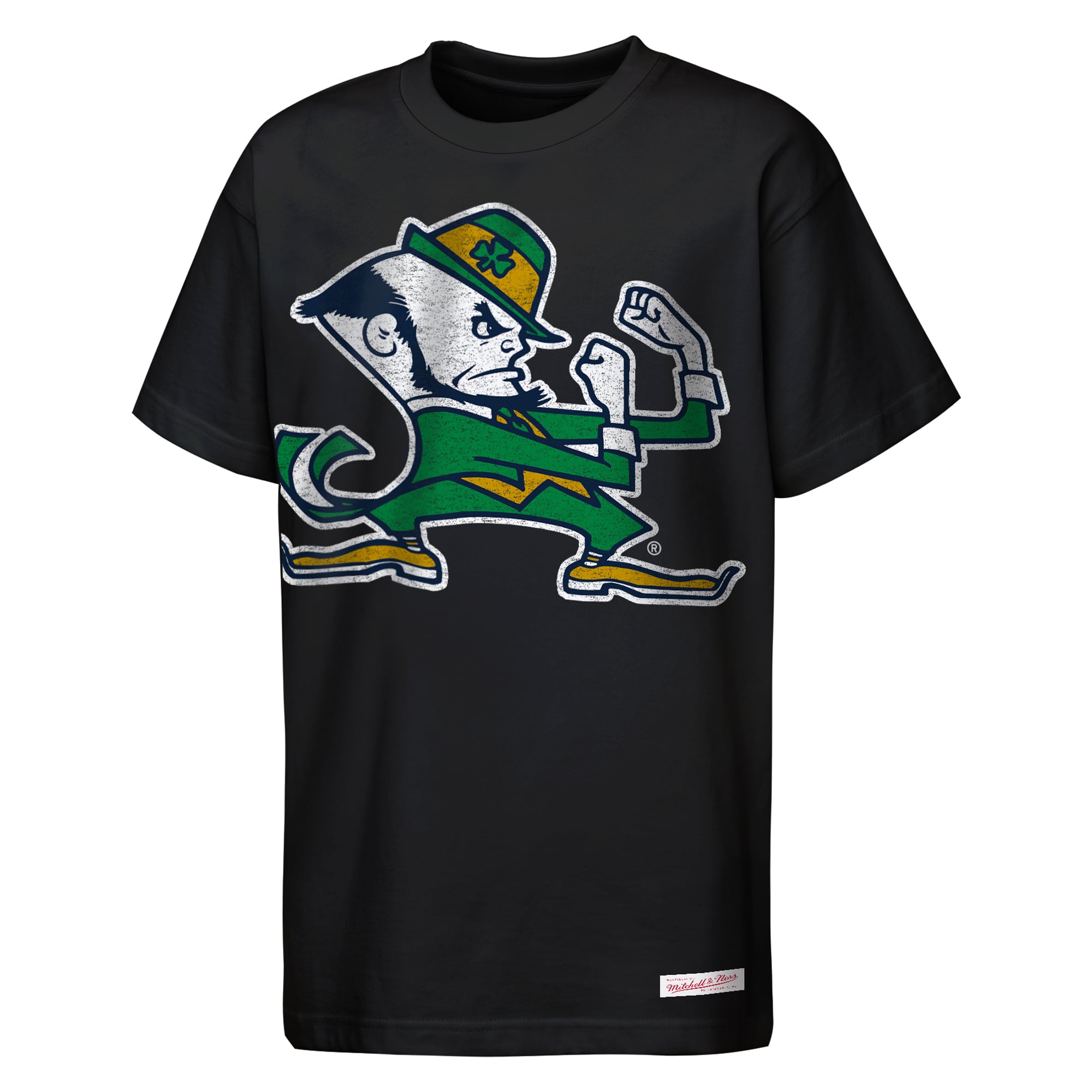 Youth Mitchell & Ness Black Notre Dame Fighting Irish Mascot Big Face Heavyweight T-Shirt