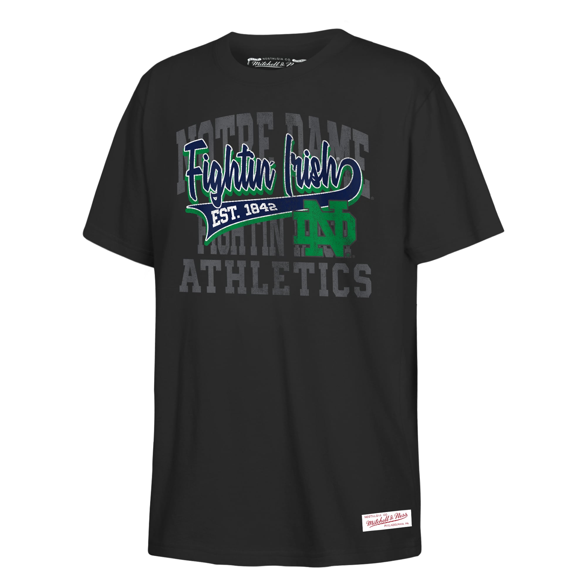 T-shirt rétro Mitchell & Ness noir Notre Dame Fighting Irish pour jeunes