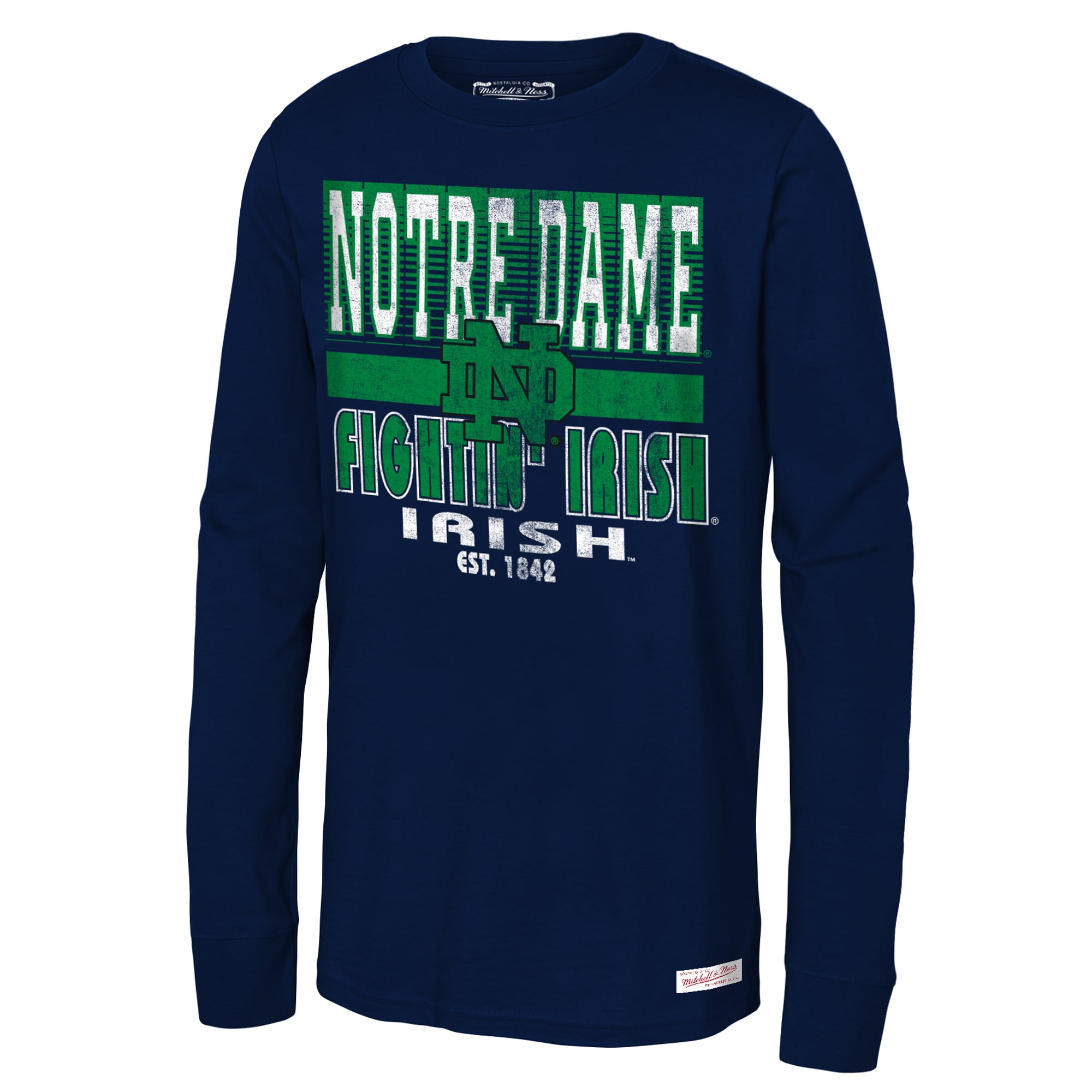 T-shirt à manches longues rétro Notre Dame Fighting Irish pour jeunes, bleu marine, grand match