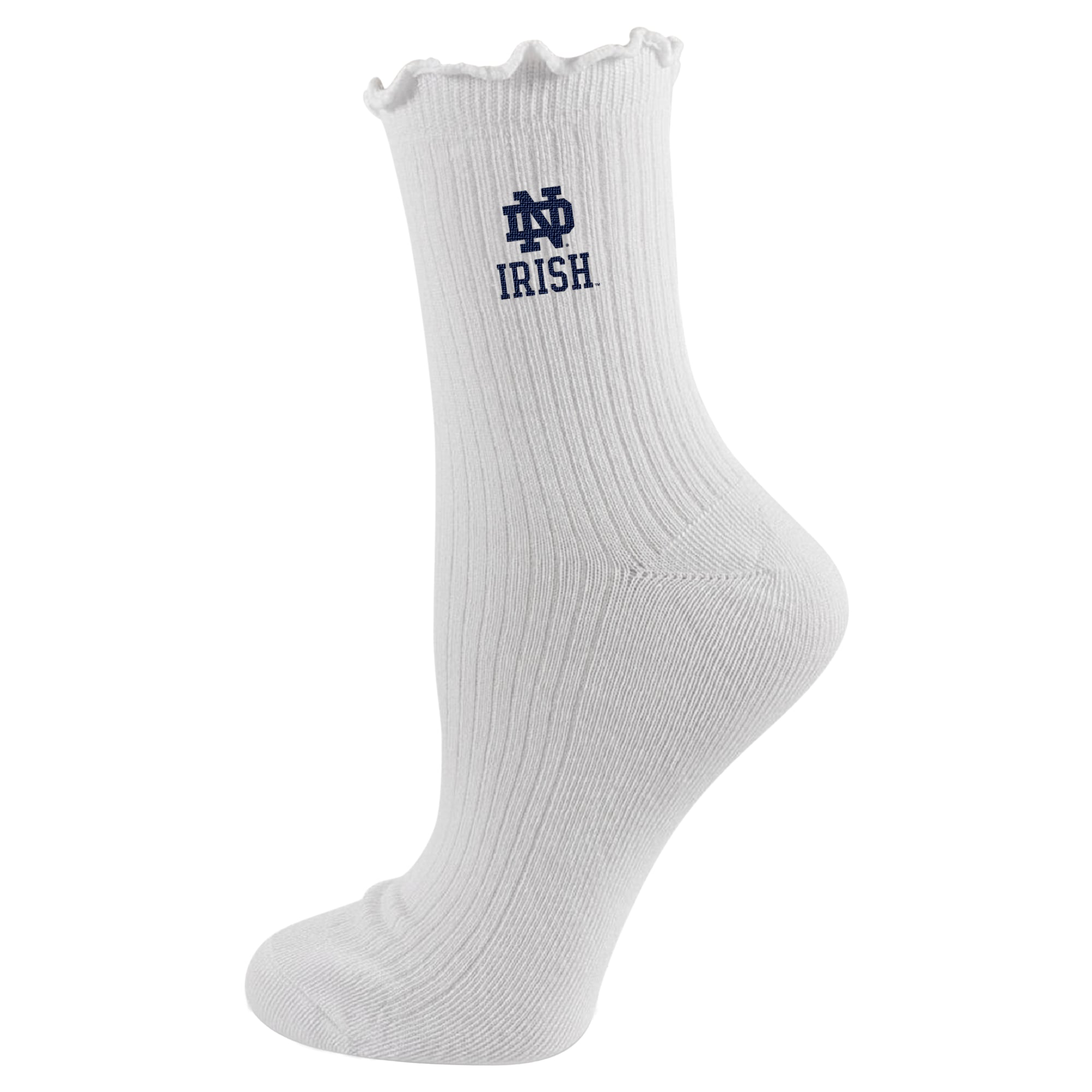 Youth PRO Compression  White Notre Dame Fighting Irish Logo Lettuce Hem Quarter Socks