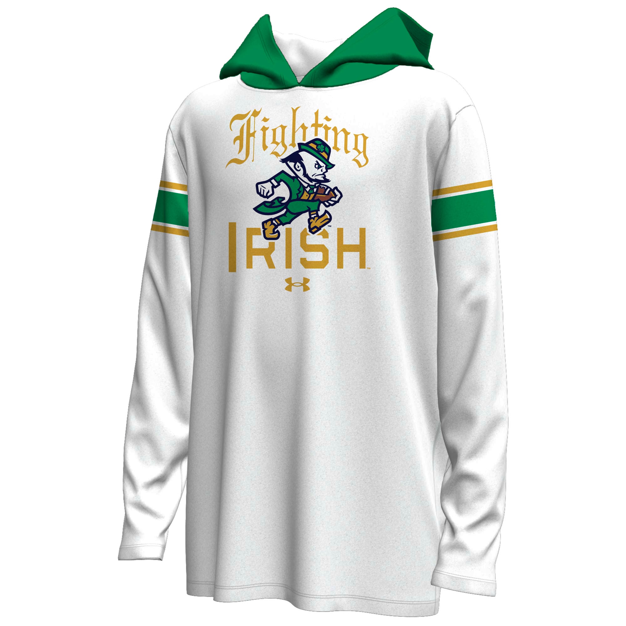 Sweat à capuche Under Armour vert Kelly pour jeunes, Notre Dame Fighting Irish, Irish Wear, ArmourFuse