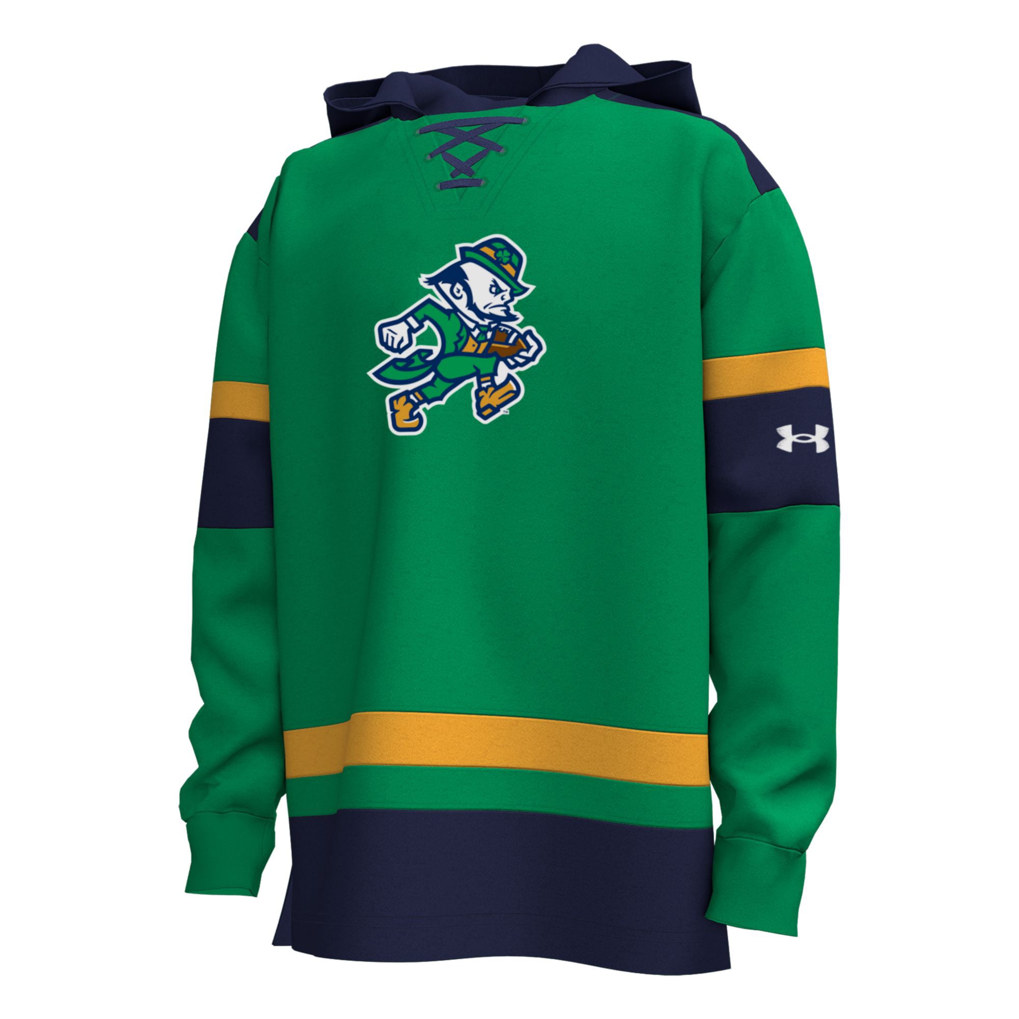 Sweat à capuche vert Kelly pour jeunes Under Armour Notre Dame Fighting Irish, porté par les Irlandais, jours de match hockey.
