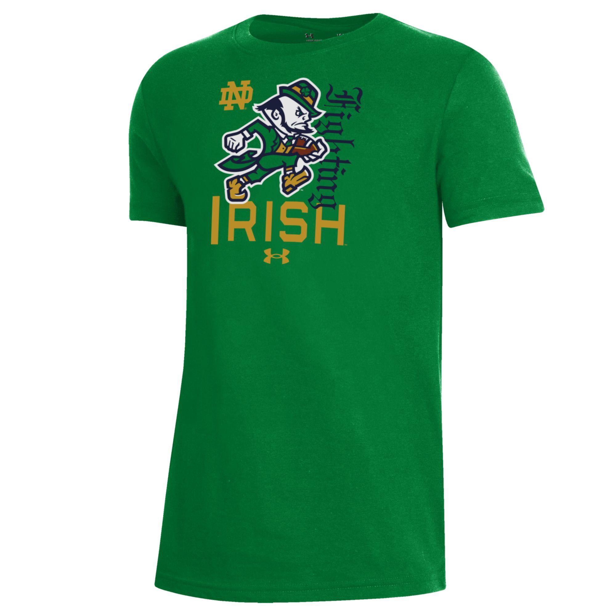 T-shirt de performance vert Kelly Under Armour pour jeunes, Notre Dame Fighting Irish