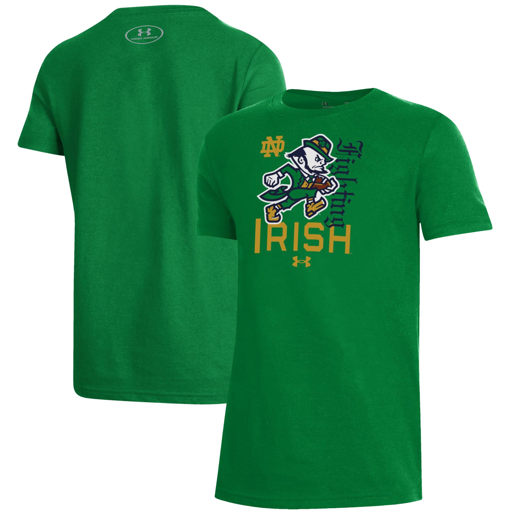 T-shirt de performance vert Kelly Under Armour pour jeunes, Notre Dame Fighting Irish