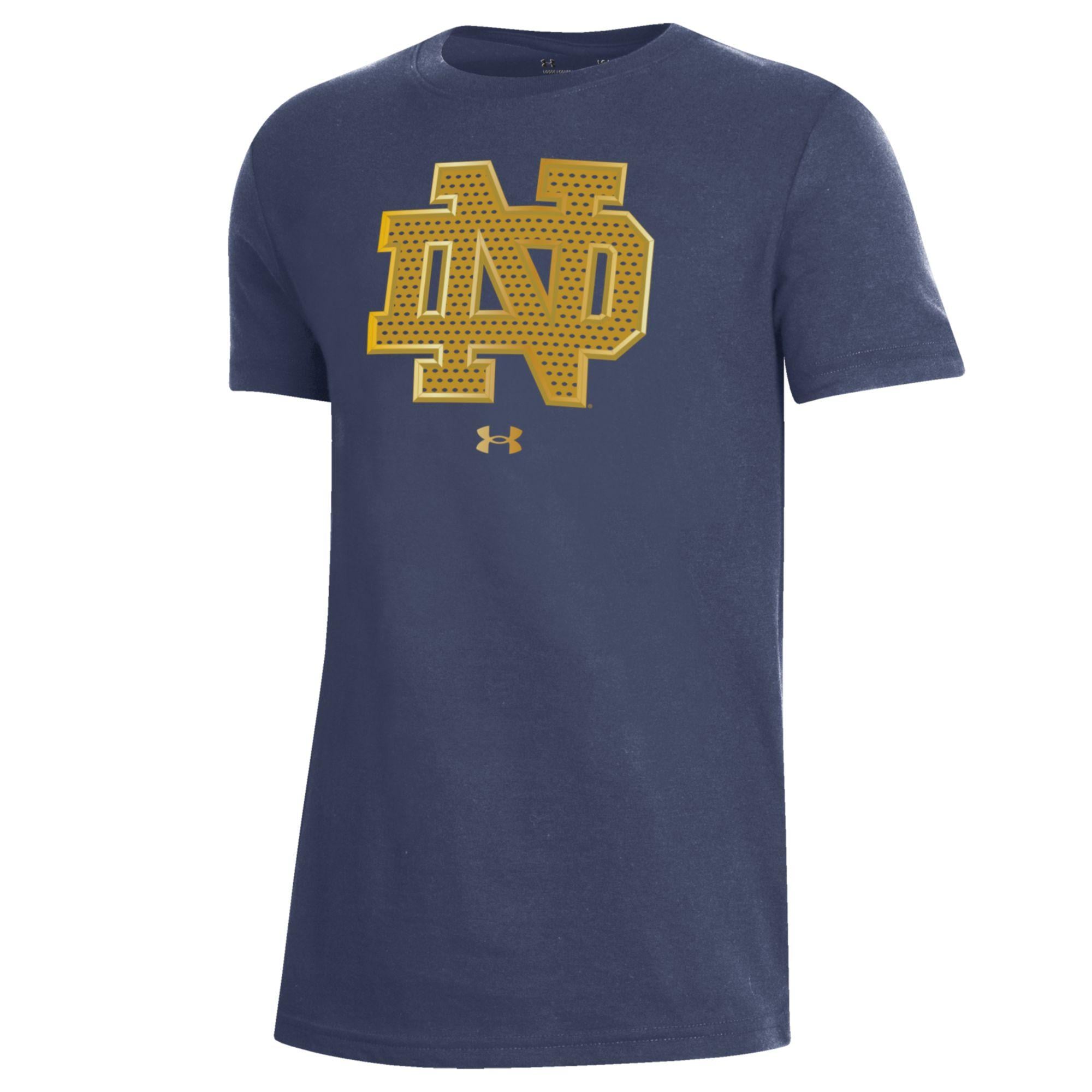 T-shirt de performance Under Armour bleu marine Notre Dame Fighting Irish 2026 Shamrock Series Interlock Mesh pour jeunes