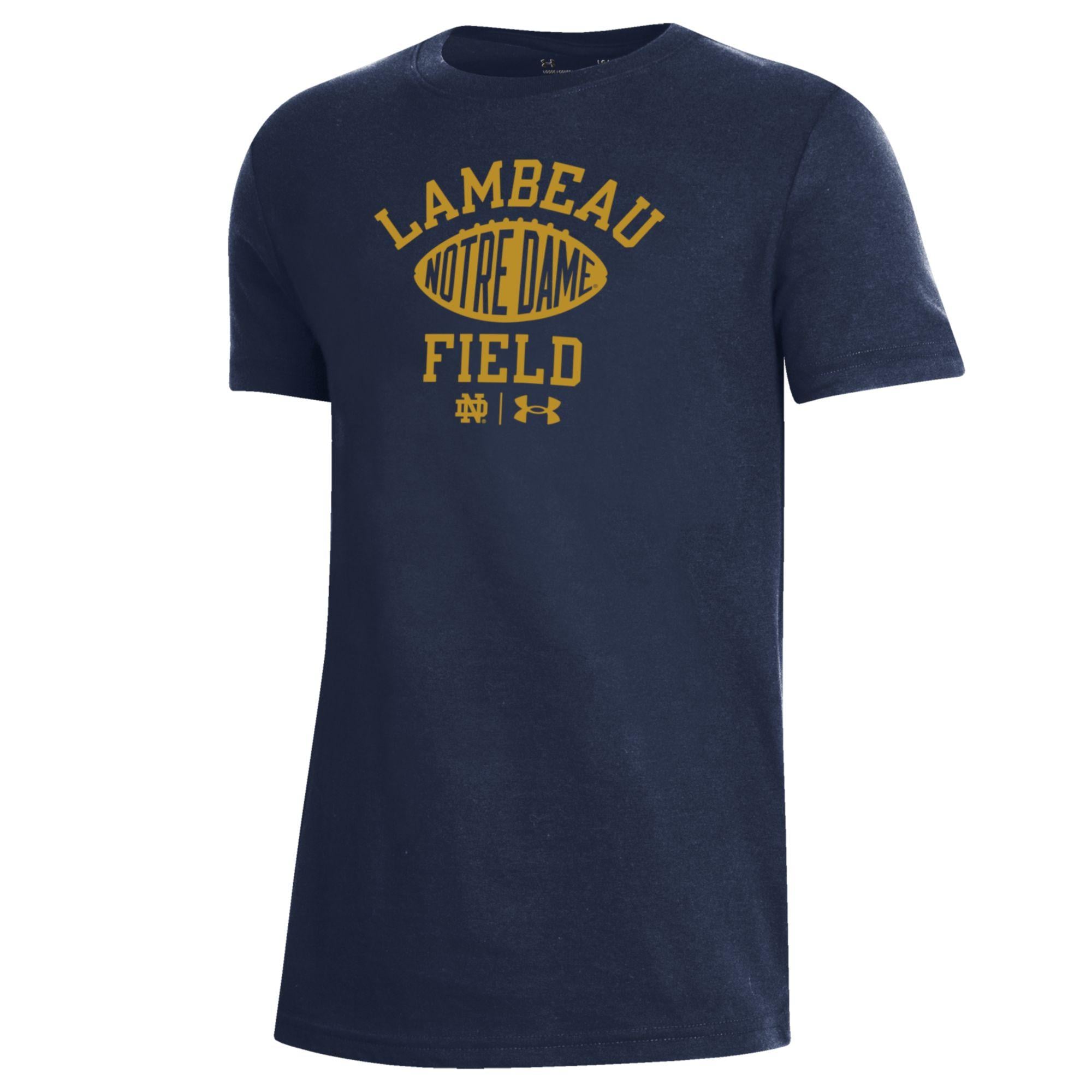 Youth Under Armour Navy Notre Dame Fighting Irish 2026 Shamrock Series Lambeau Football Performance T-Shirt